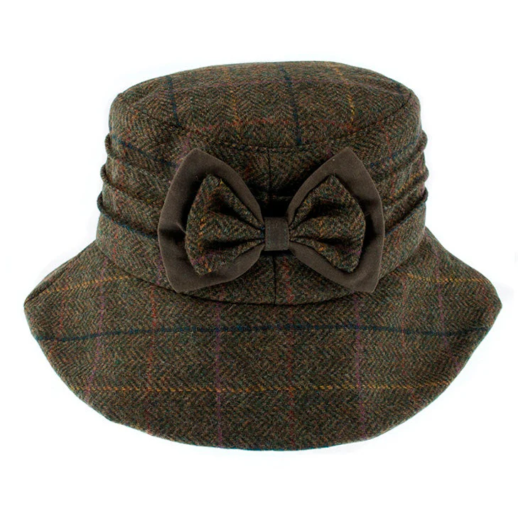 Women's Abraham Moon Tweed Check Bucket Hat with Bow - Image 10