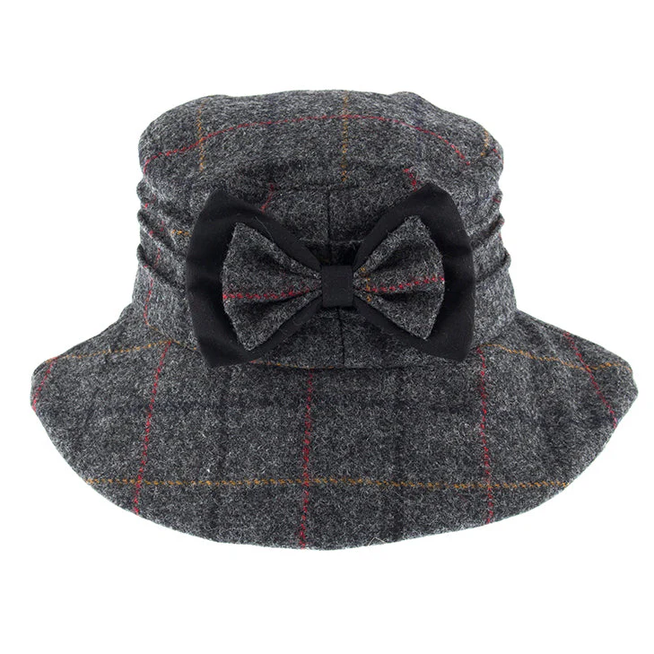 Women's Abraham Moon Tweed Check Bucket Hat with Bow - Image 11