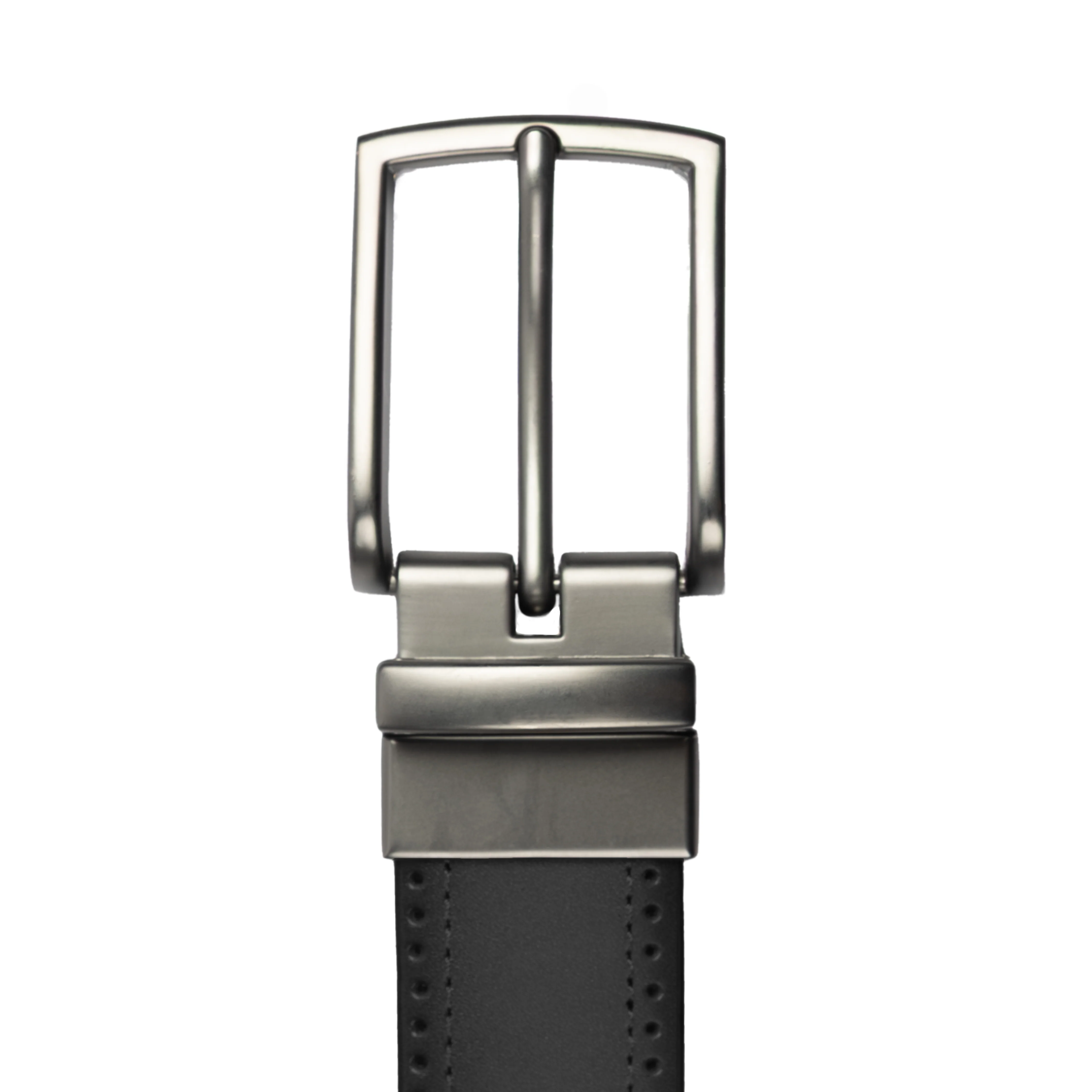 Men's Reversible Leather Belt with Gunmetal Buckle and Brogue Detail - Image 3