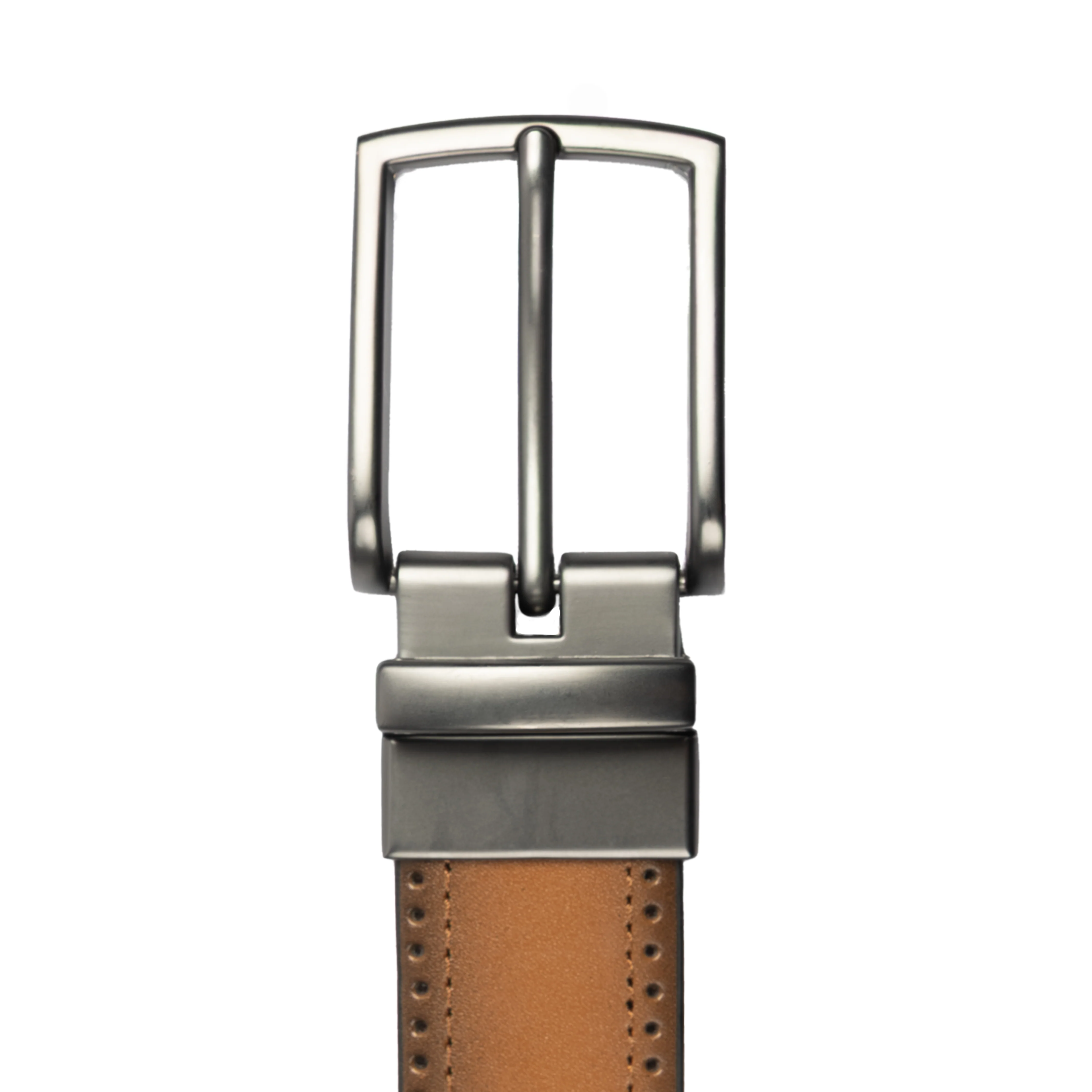 Men's Reversible Leather Belt with Gunmetal Buckle and Brogue Detail - Image 6