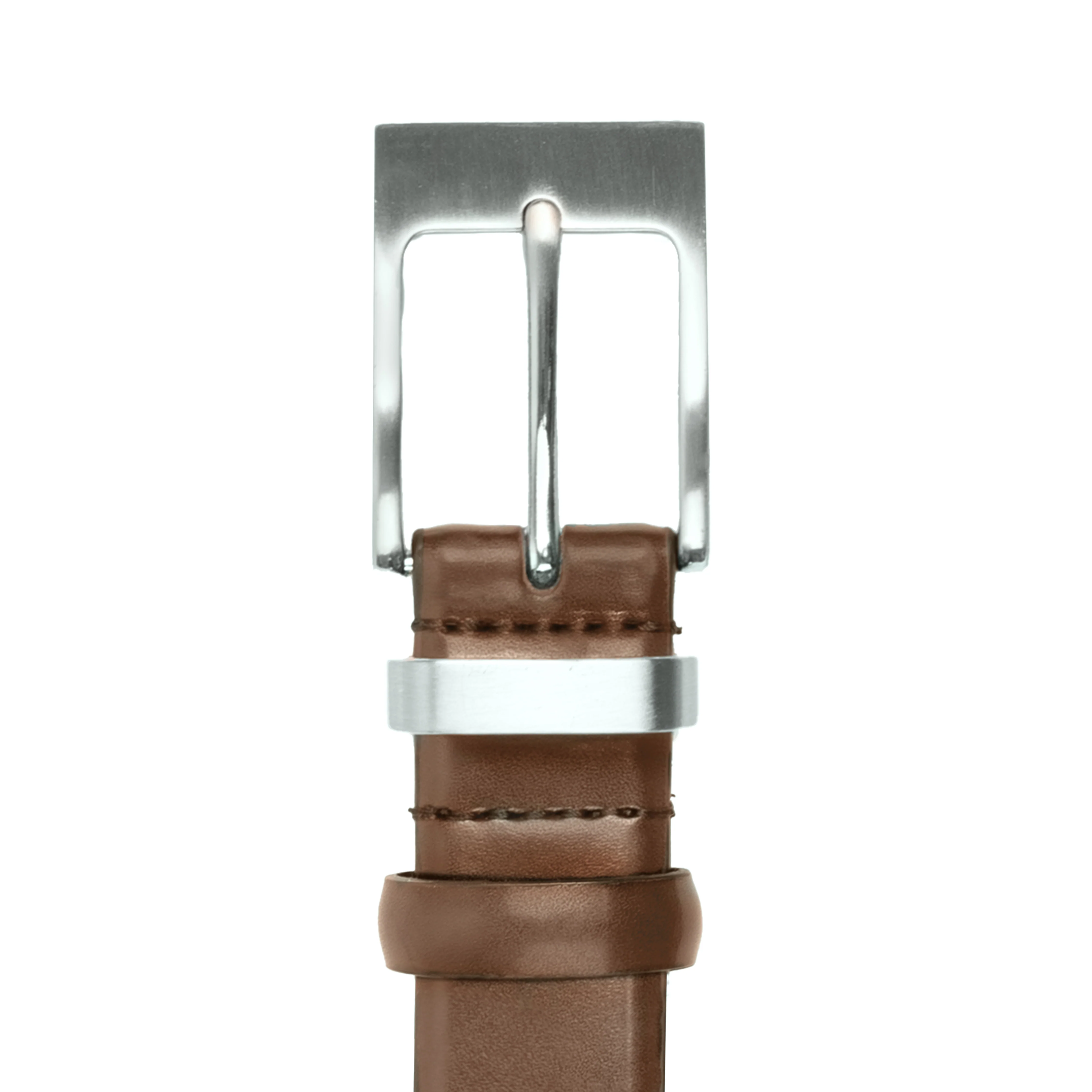 Men's Slim Lined Leather Belt with Brushed Nickel Buckle - Image 6