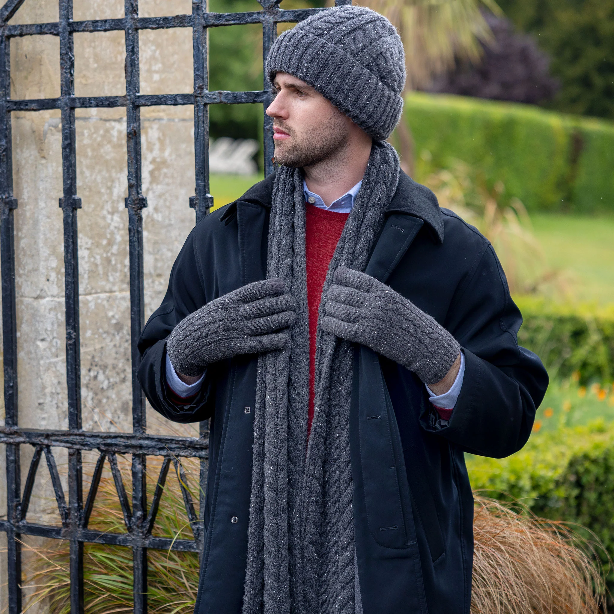 Men’s Touchscreen Cable Knit Gloves with Marl Yarn - Image 4