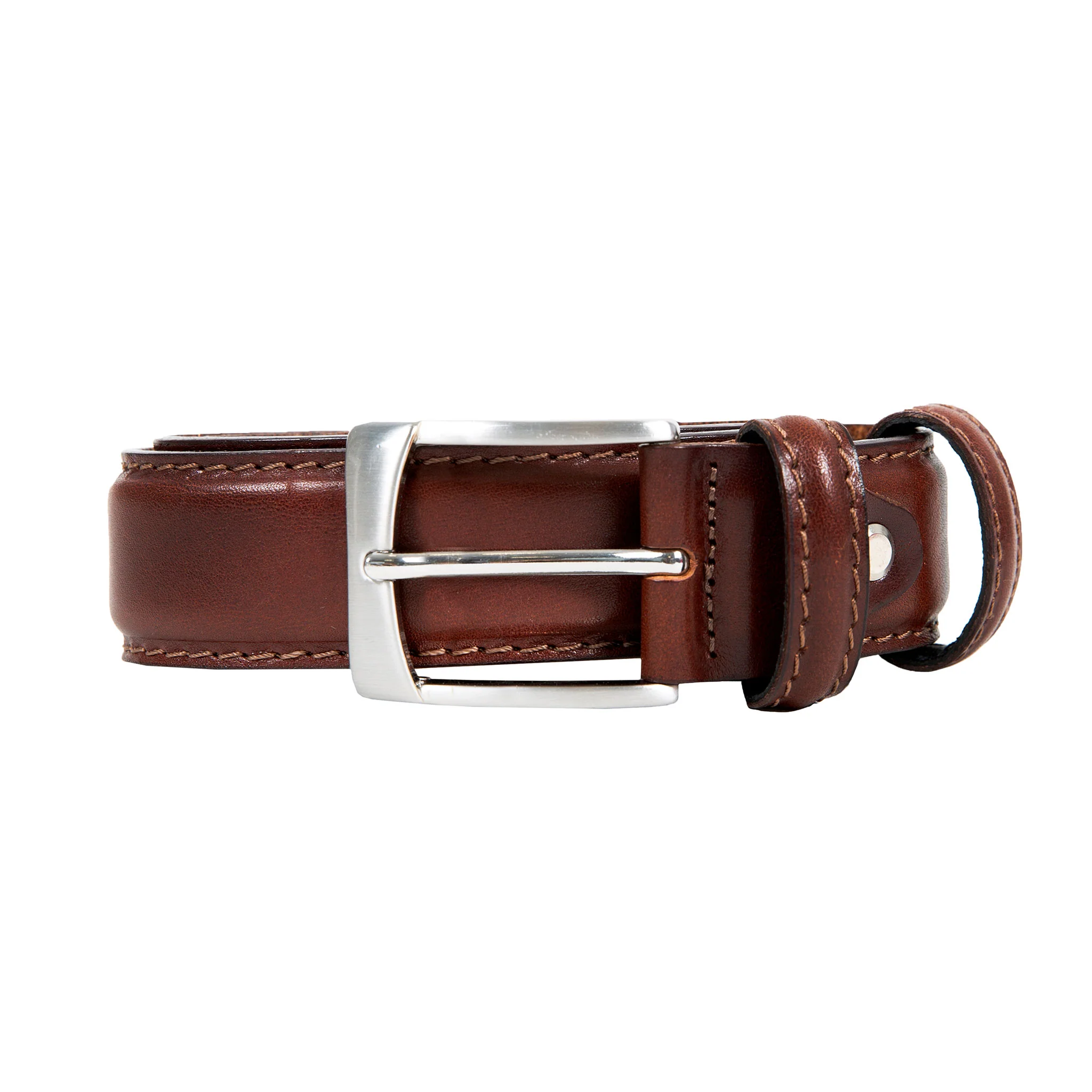 Men’s Heritage Lined Full-Grain Leather Belt with Satin Nickel Buckle and Stitched Edge - Image 3
