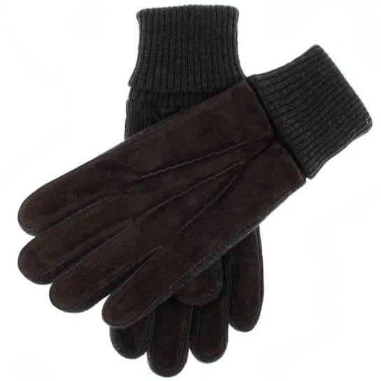 Men's Three-Point Fleece-Lined Suede Gloves with Knitted Cuffs - Image 14