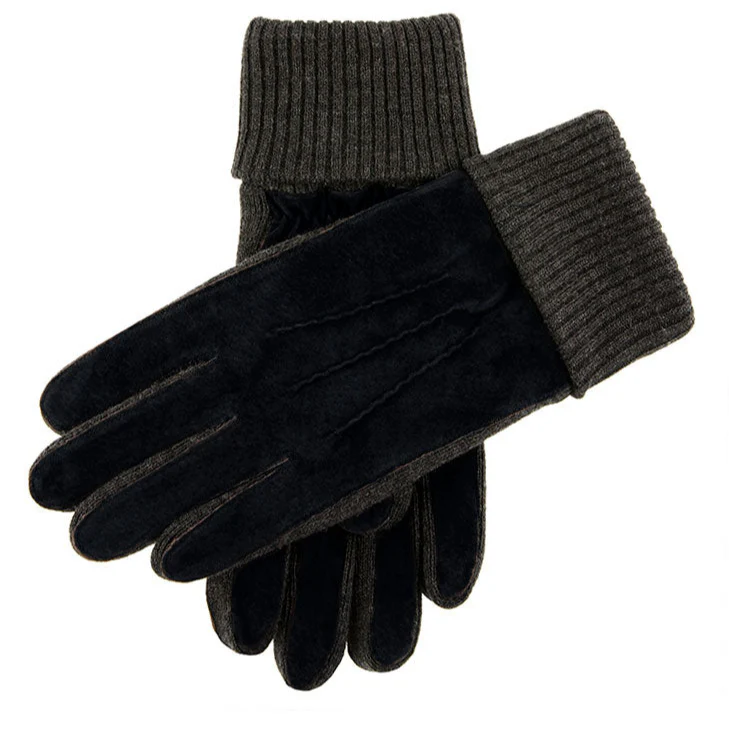 Men's Three-Point Fleece-Lined Suede Gloves with Knitted Cuffs - Image 9