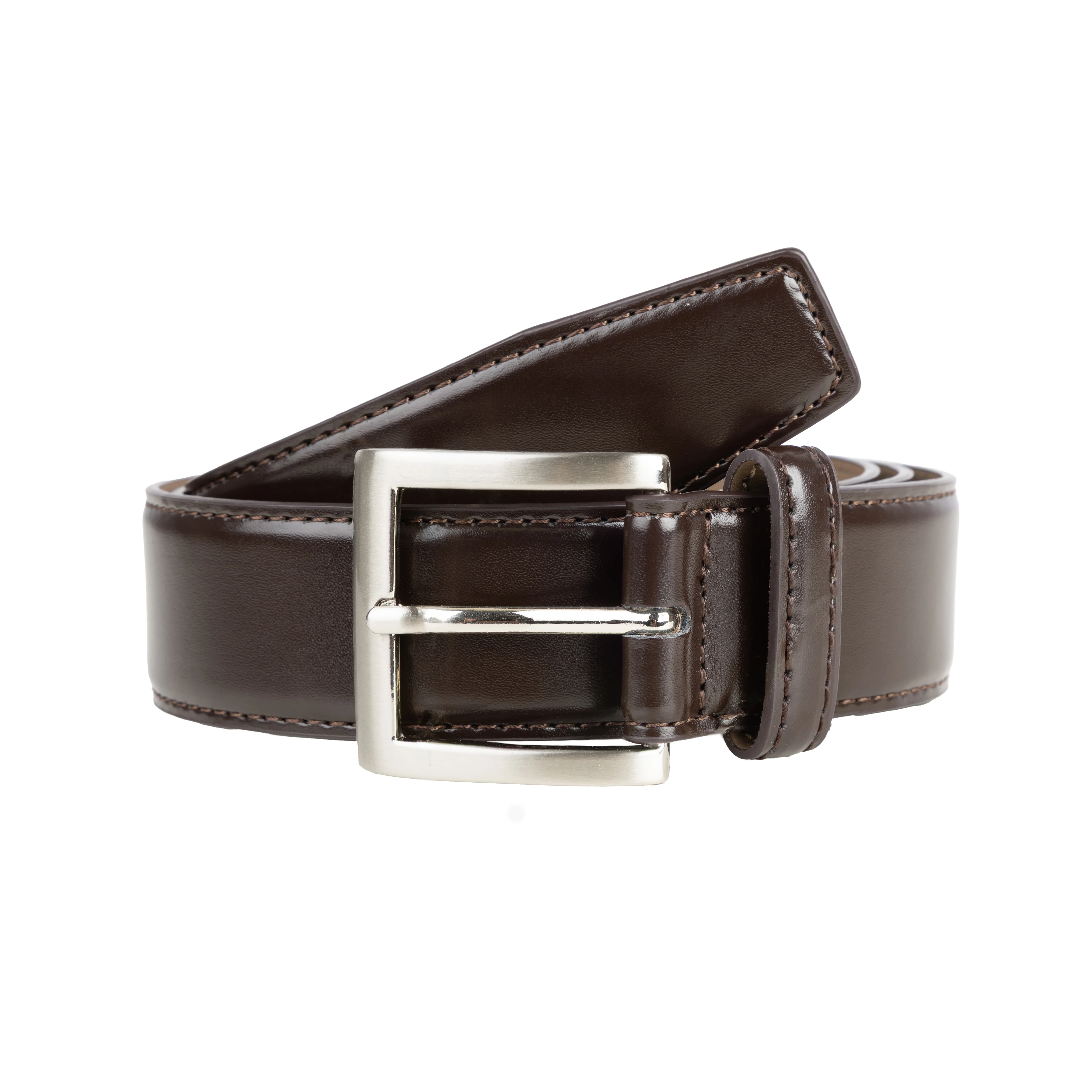 Men's Contrast-Lined Leather Belt with Satin Nickel Buckle - Image 4
