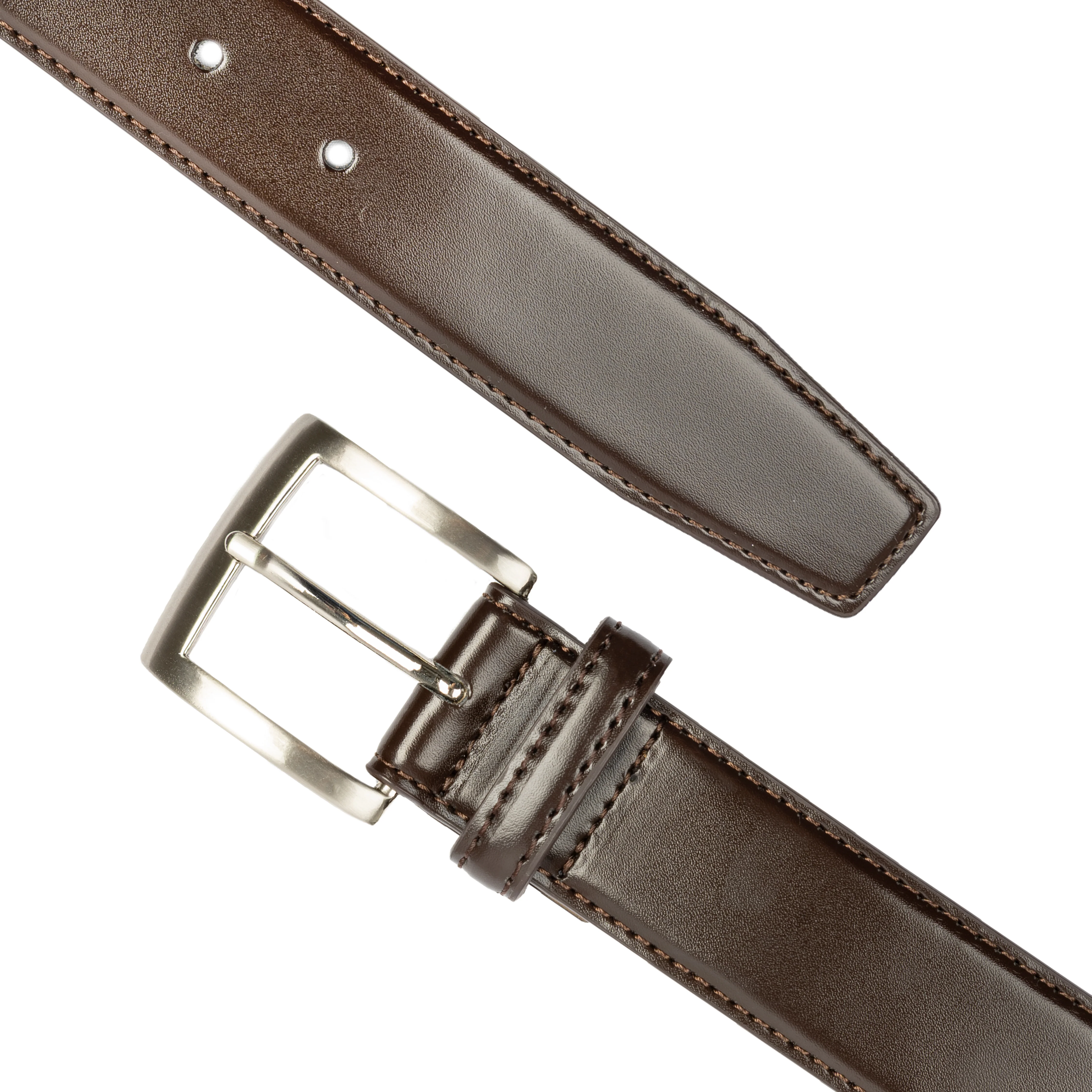 Men's Contrast-Lined Leather Belt with Satin Nickel Buckle - Image 5