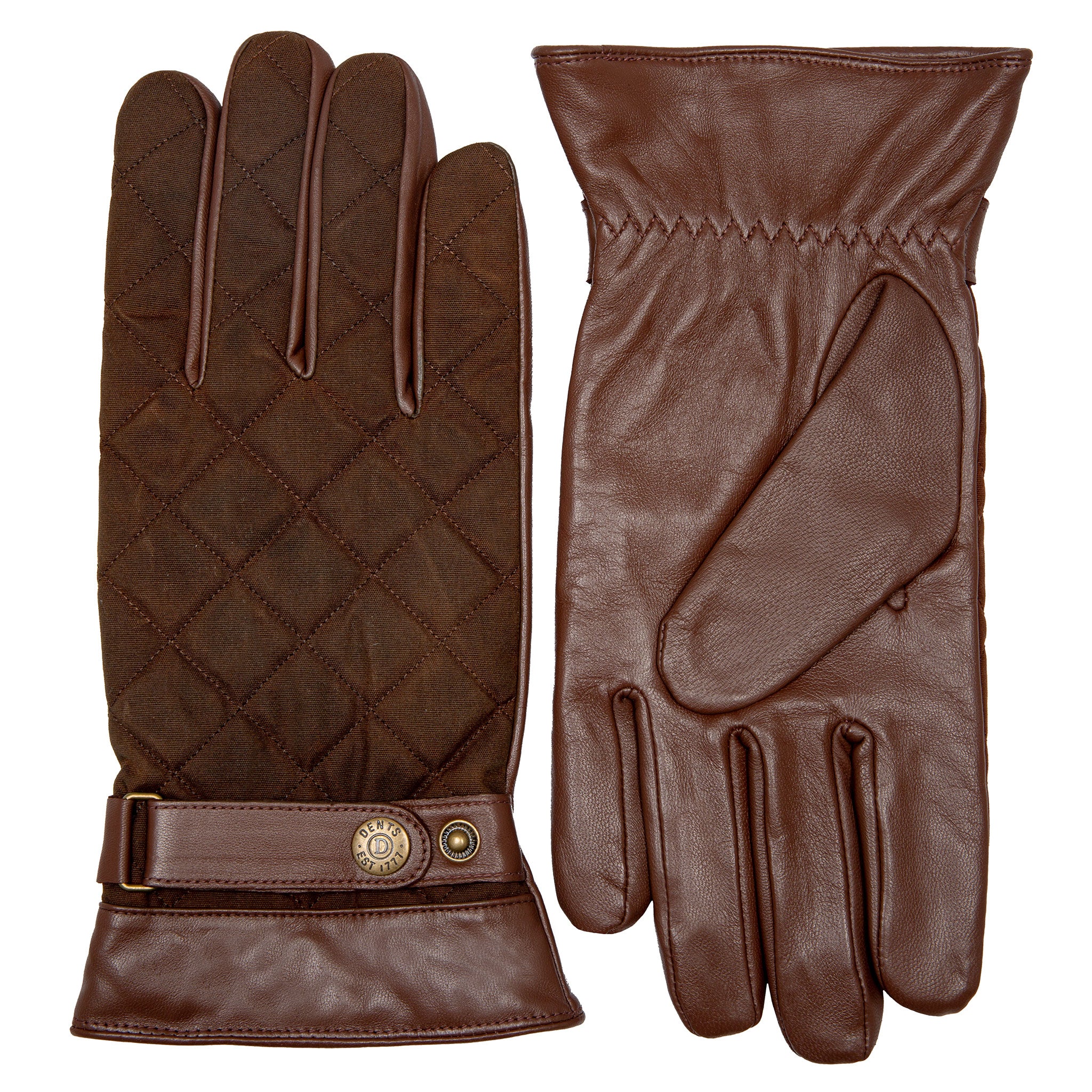 Men's Touchscreen Water-Resistant Fleece-Lined Leather Gloves with Waxed Cotton Quilting - Image 14