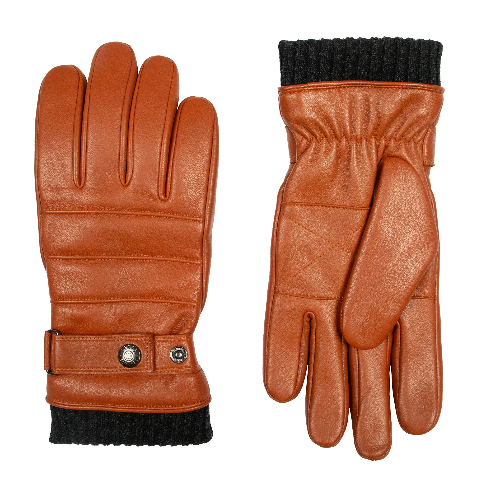 Men's Water-Resistant Faux Fur-Lined Leather Gloves with Stitch Detail and Knitted Cuffs - Image 16