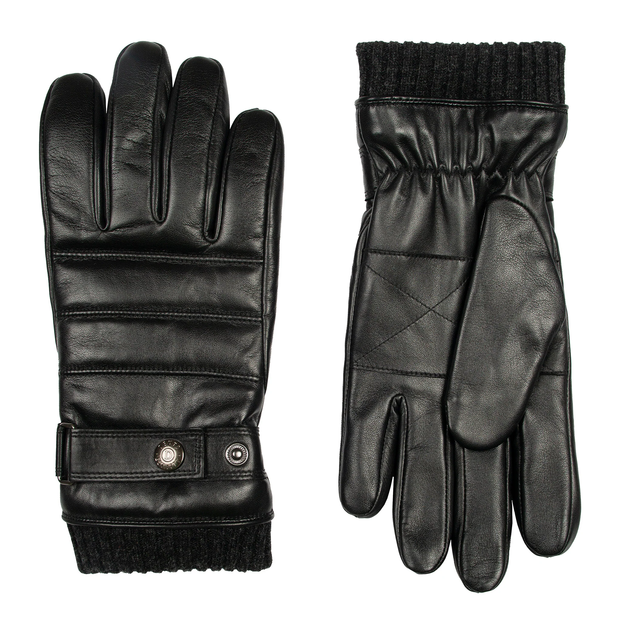 Men's Water-Resistant Faux Fur-Lined Leather Gloves with Stitch Detail and Knitted Cuffs - Image 4