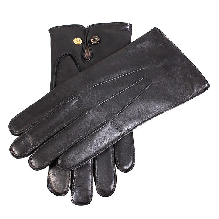Men's Three-Point Wool-Lined Leather Officer's Gloves