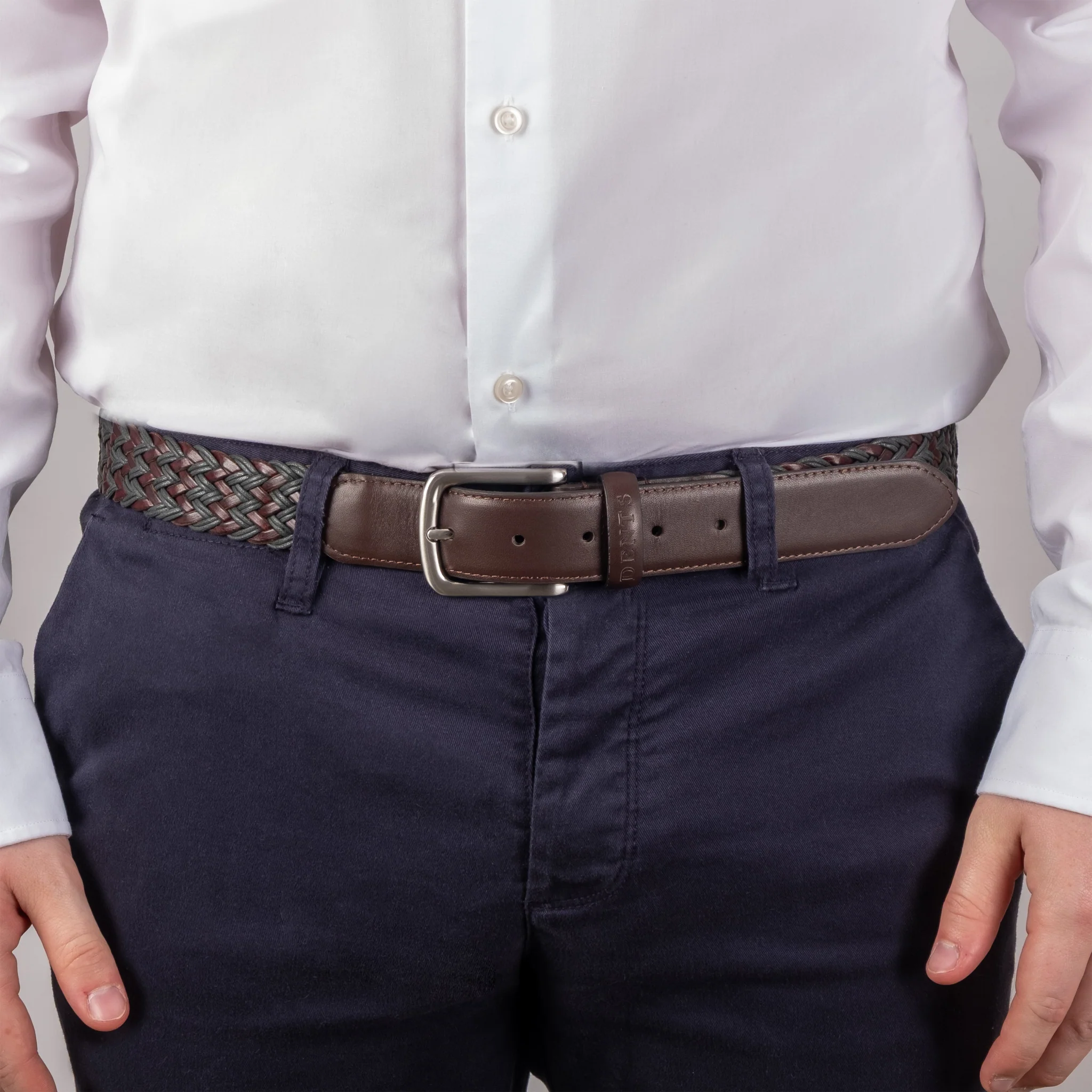 Men's Woven Leather and Cotton Belt with Satin Nickel Buckle - Image 10