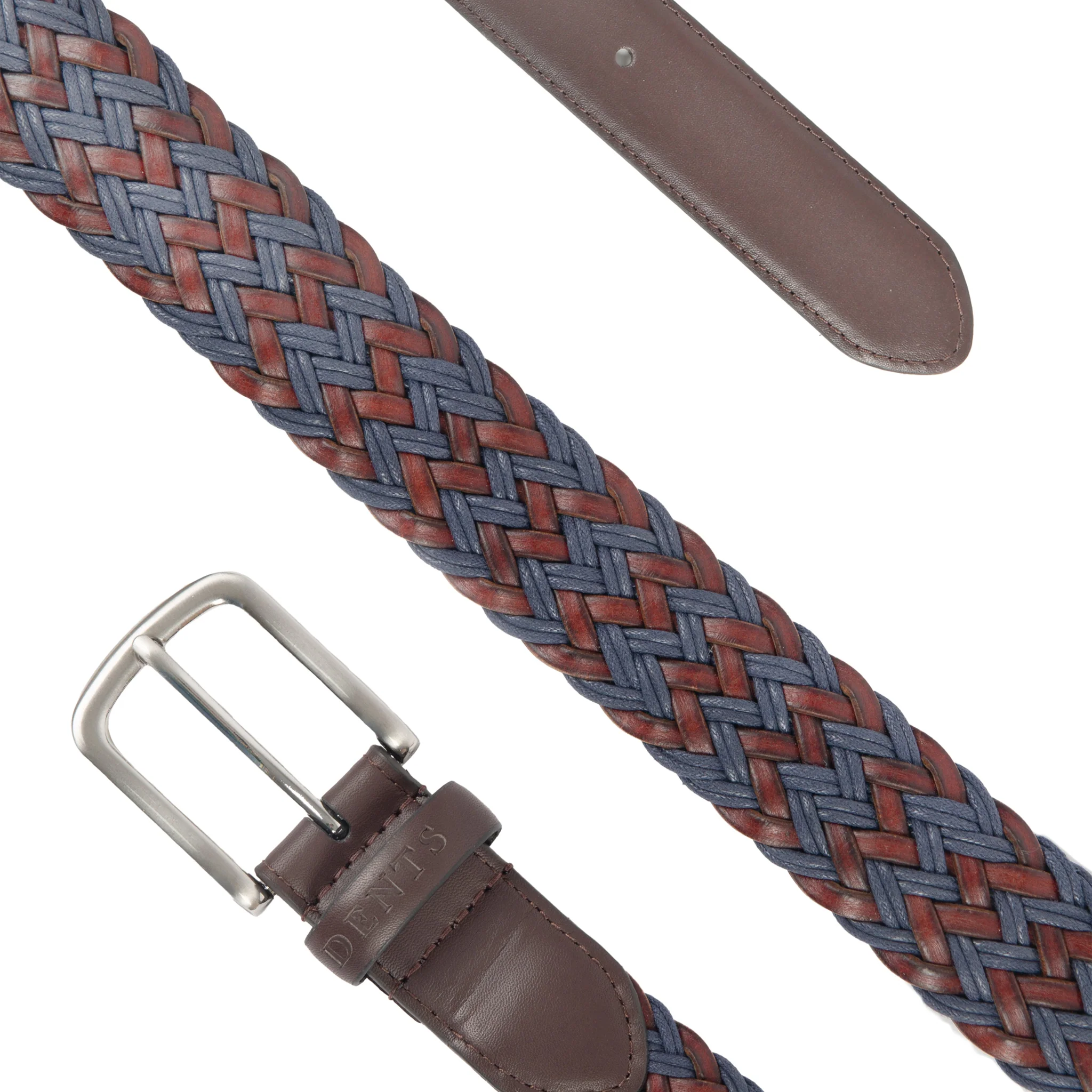 Men's Woven Leather and Cotton Belt with Satin Nickel Buckle - Image 2