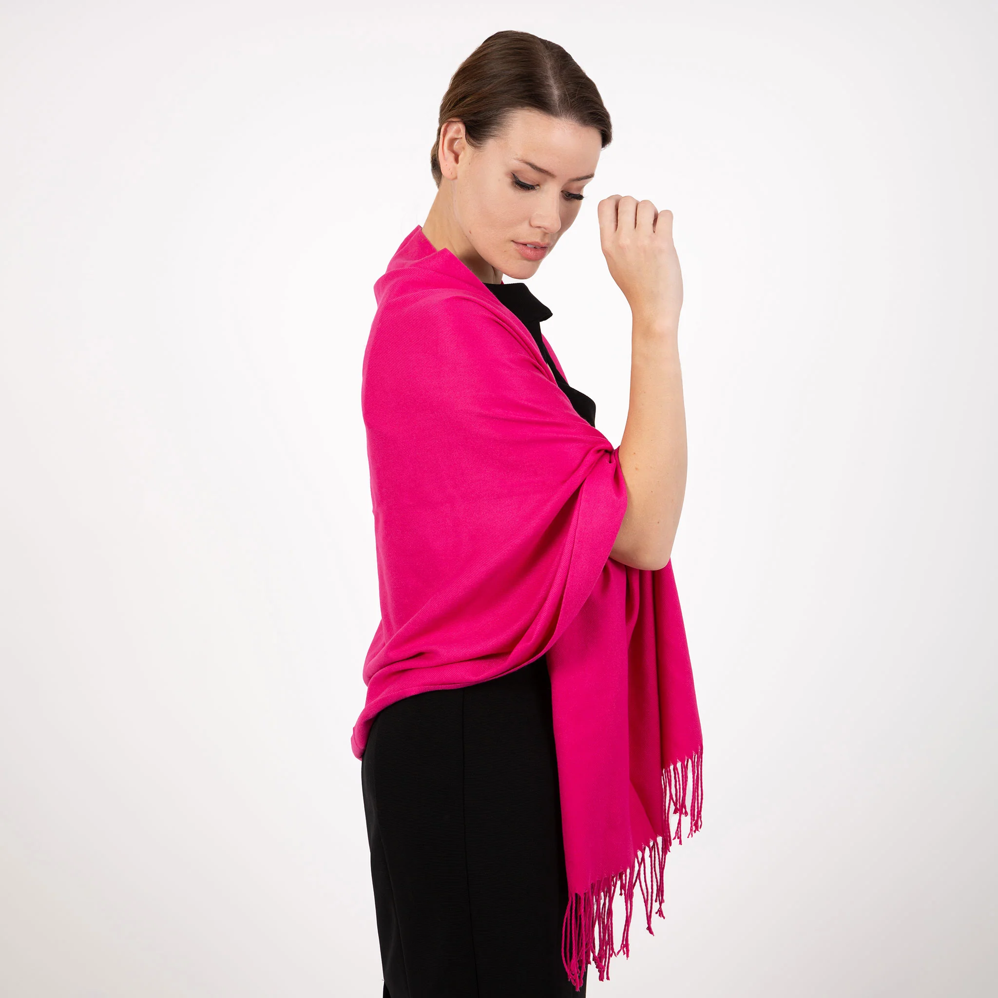 Women's Plain Pashmina Shawl with Tassels - Image 34