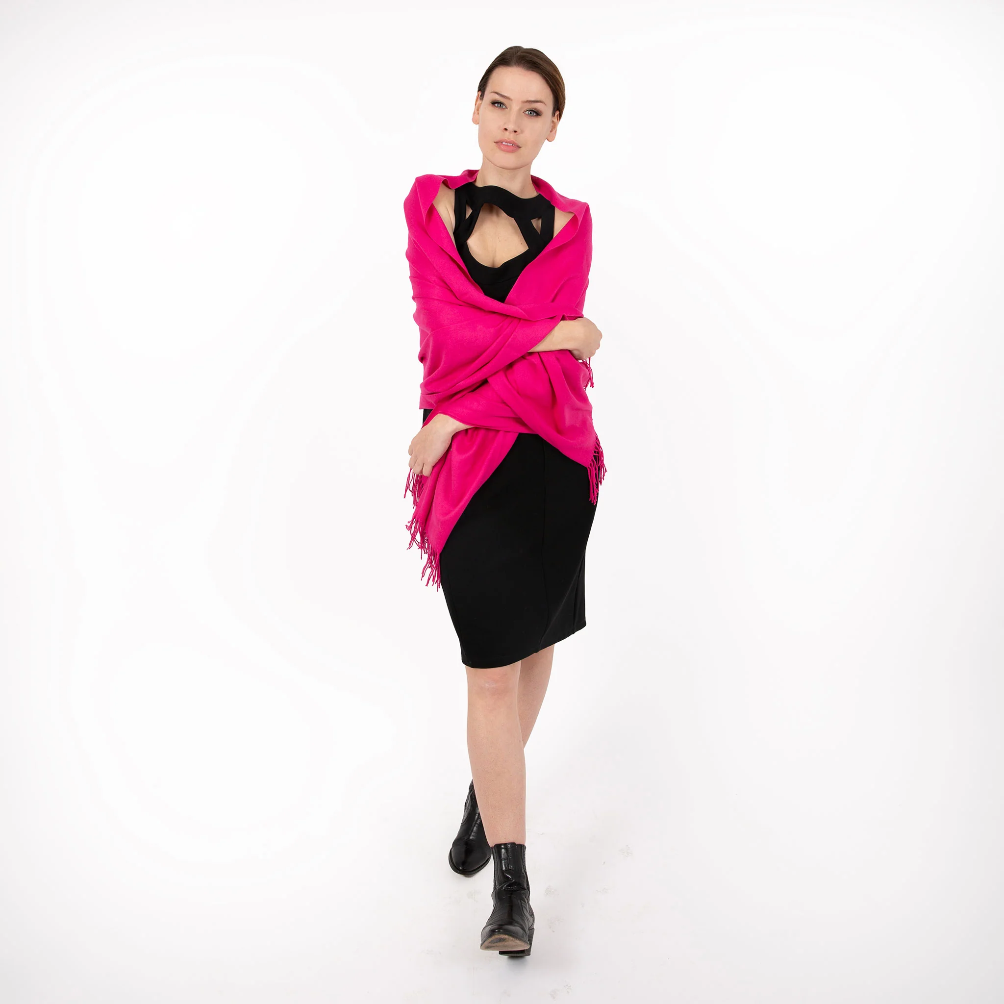 Women's Plain Pashmina Shawl with Tassels - Image 35