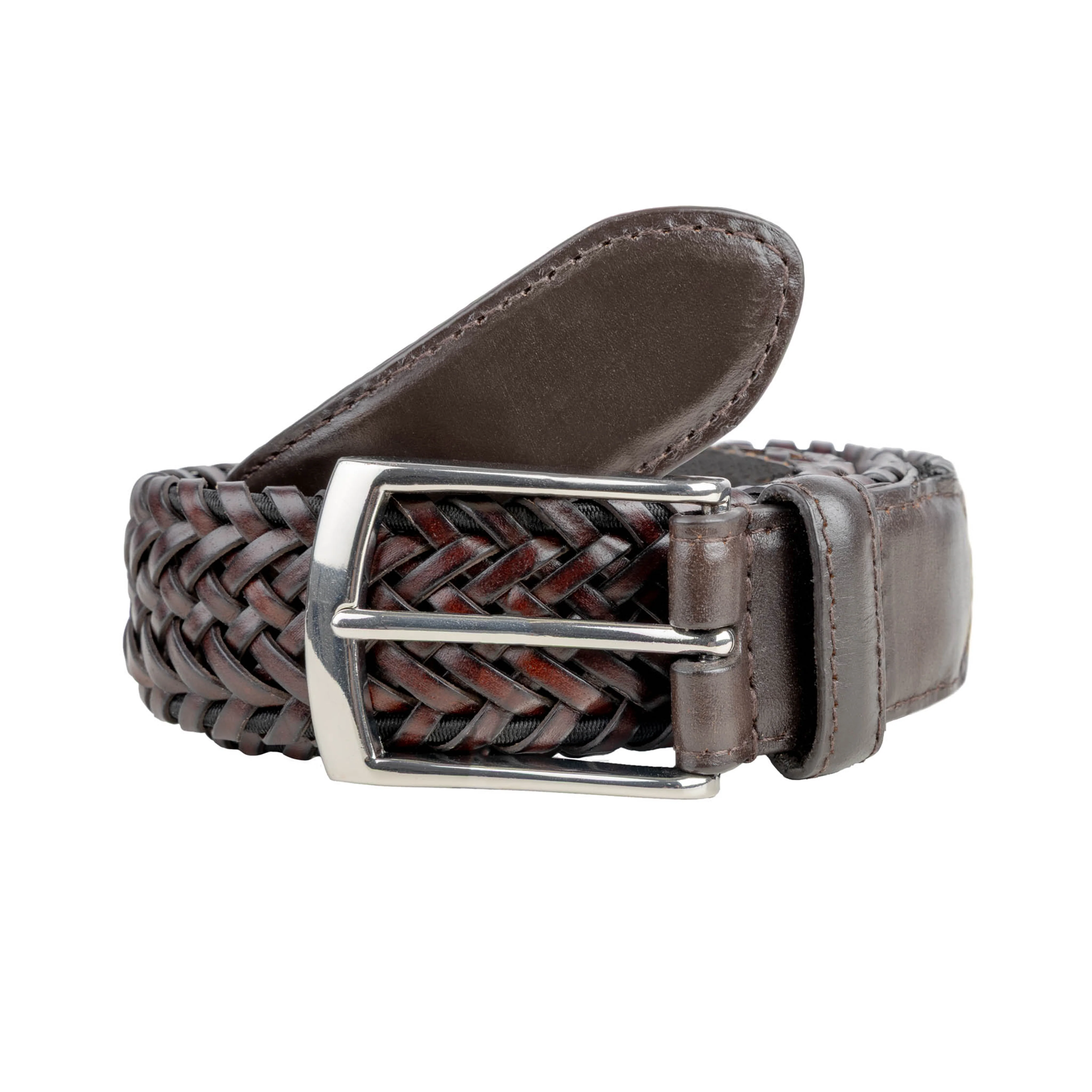 Men's Woven Leather Belt with Satin Nickel Buckle - Image 10