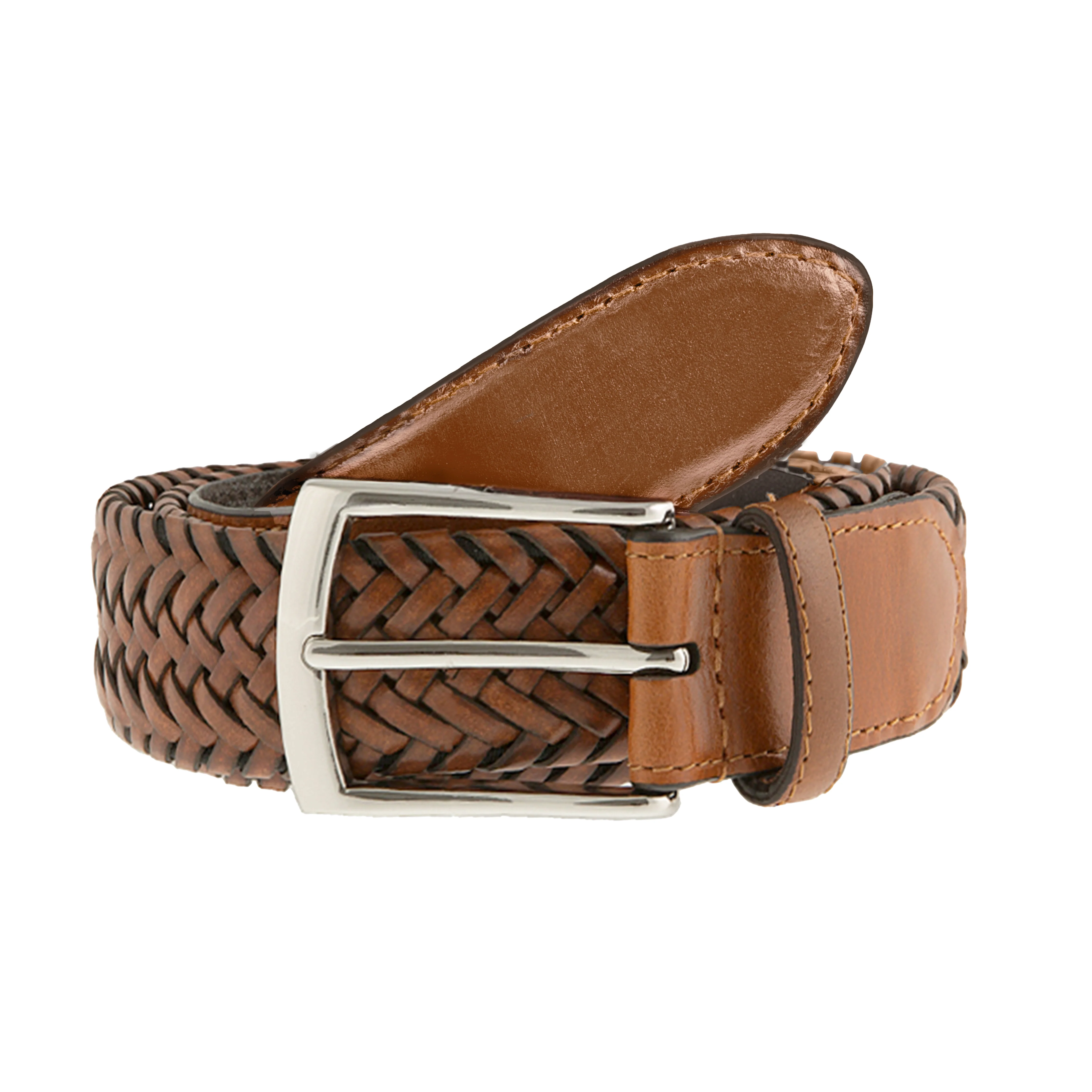 Men's Woven Leather Belt with Satin Nickel Buckle - Image 16