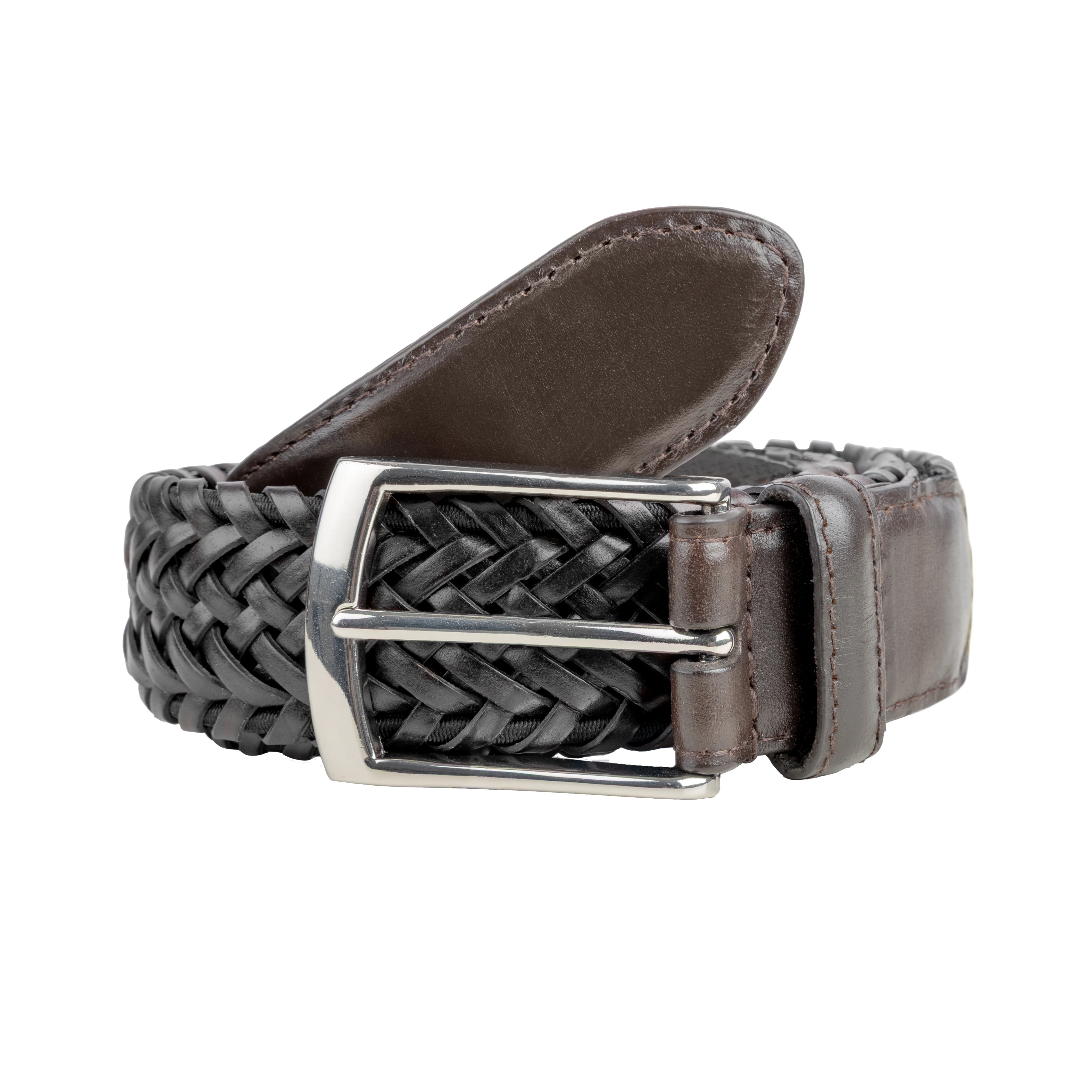 Men's Woven Leather Belt with Satin Nickel Buckle - Image 7