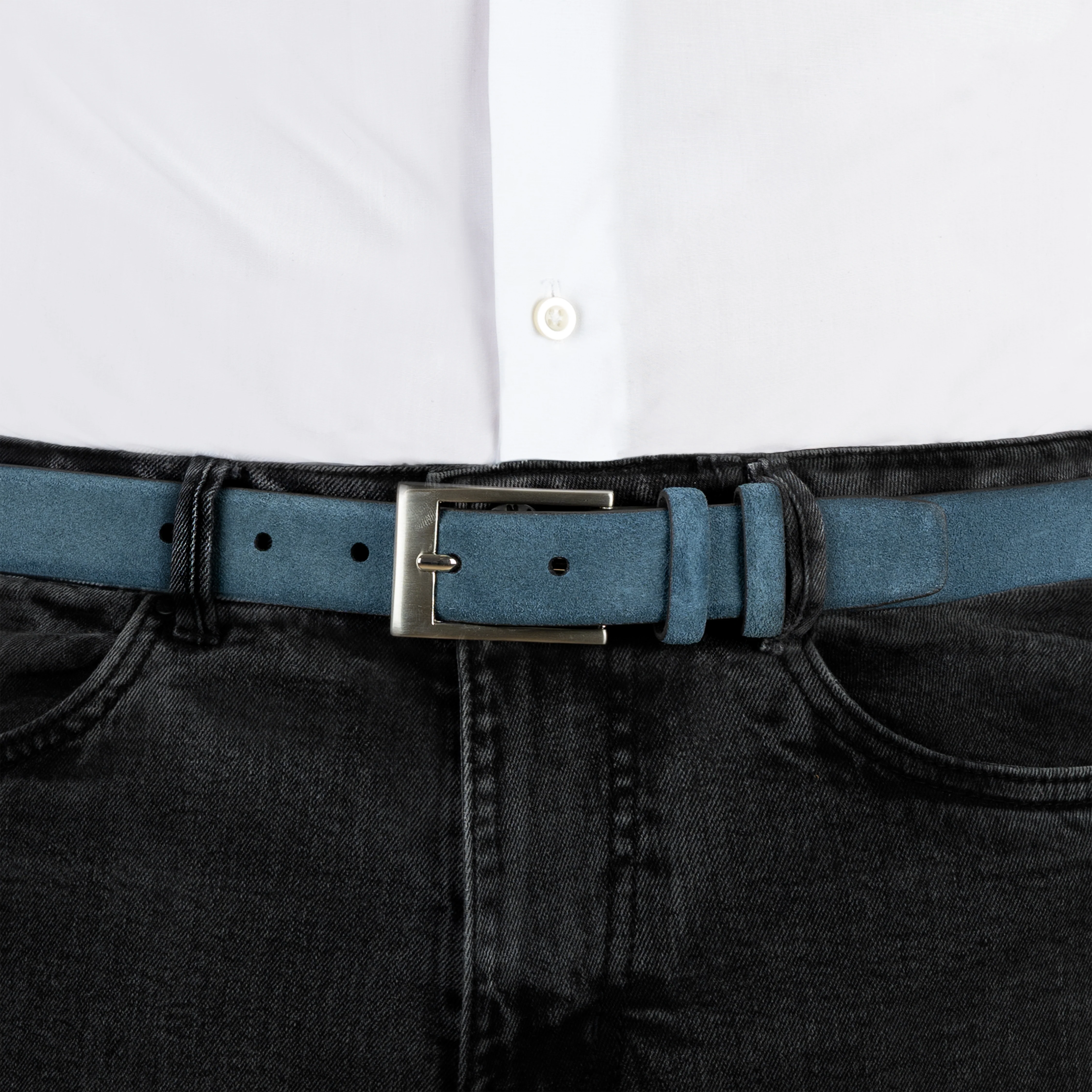 Men's Lined Suede Belt with Brushed Silver Buckle - Image 11