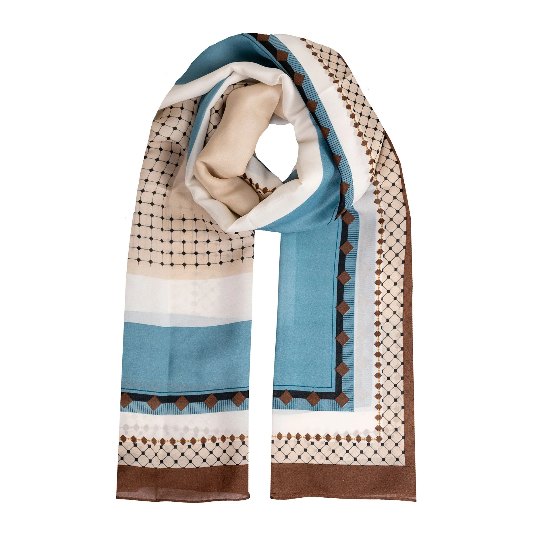 Women’s Bold Geometric Silk-Like Lightweight Scarf with Borders