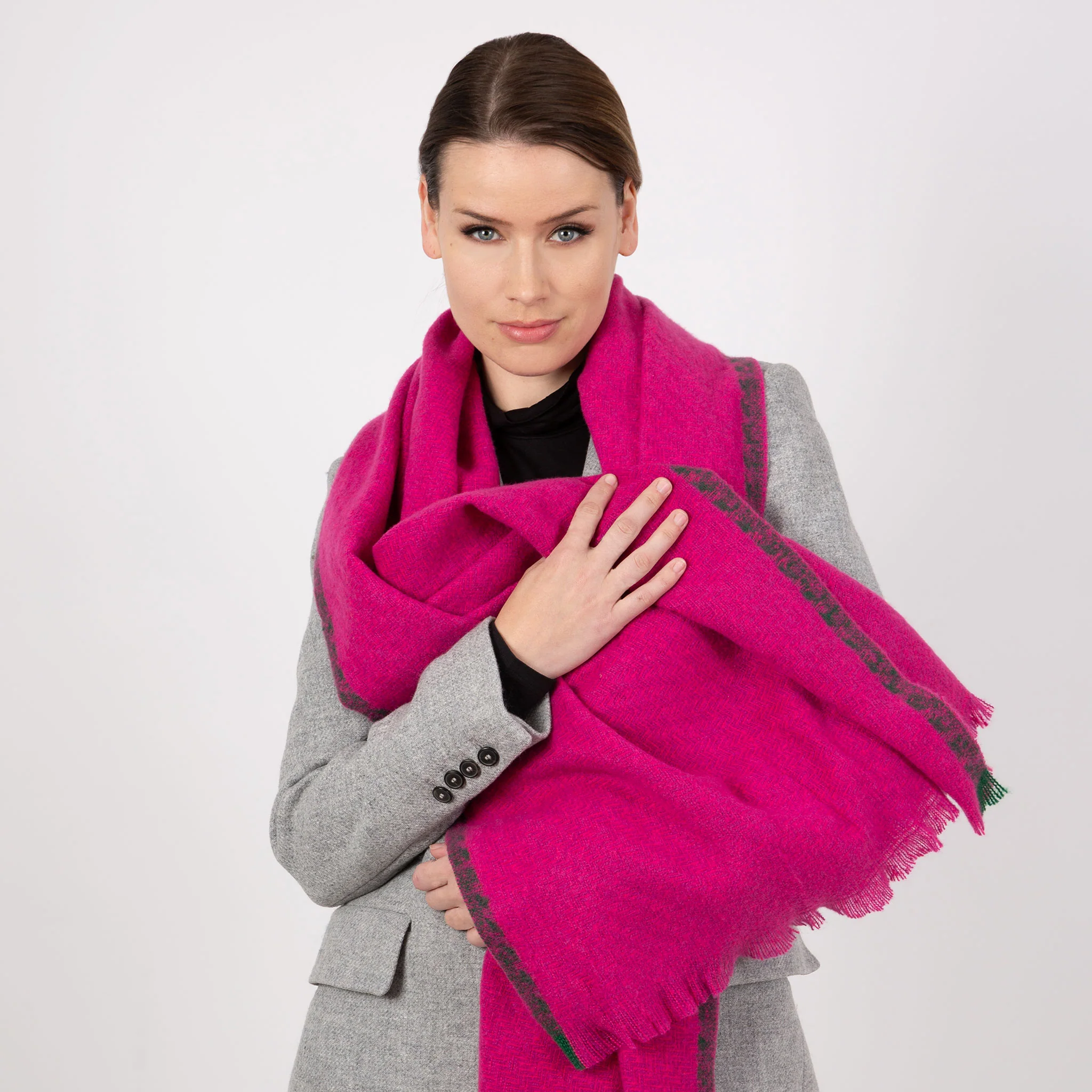 Women’s Chevron Pattern Scarf with Fringe Ends - Image 2