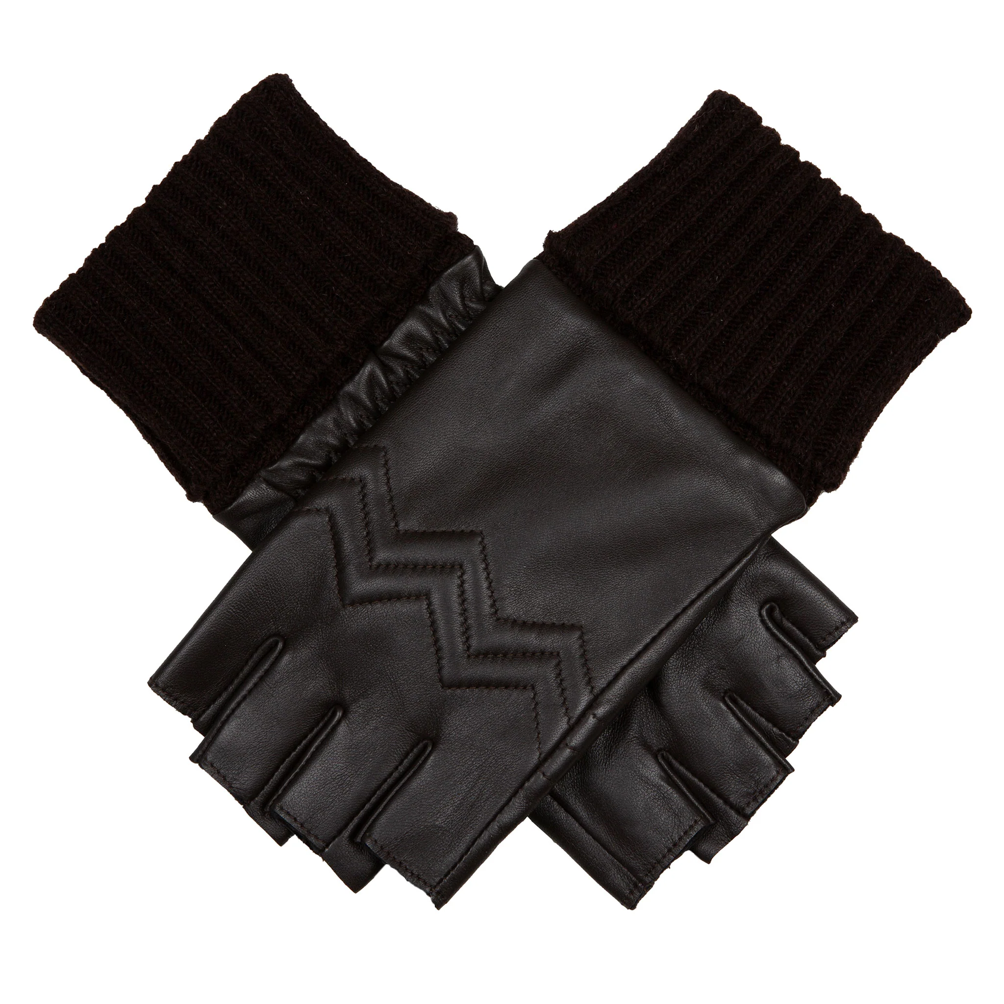 Women’s Fingerless Fleece-Lined Leather Gloves with Quilted Chevron Design