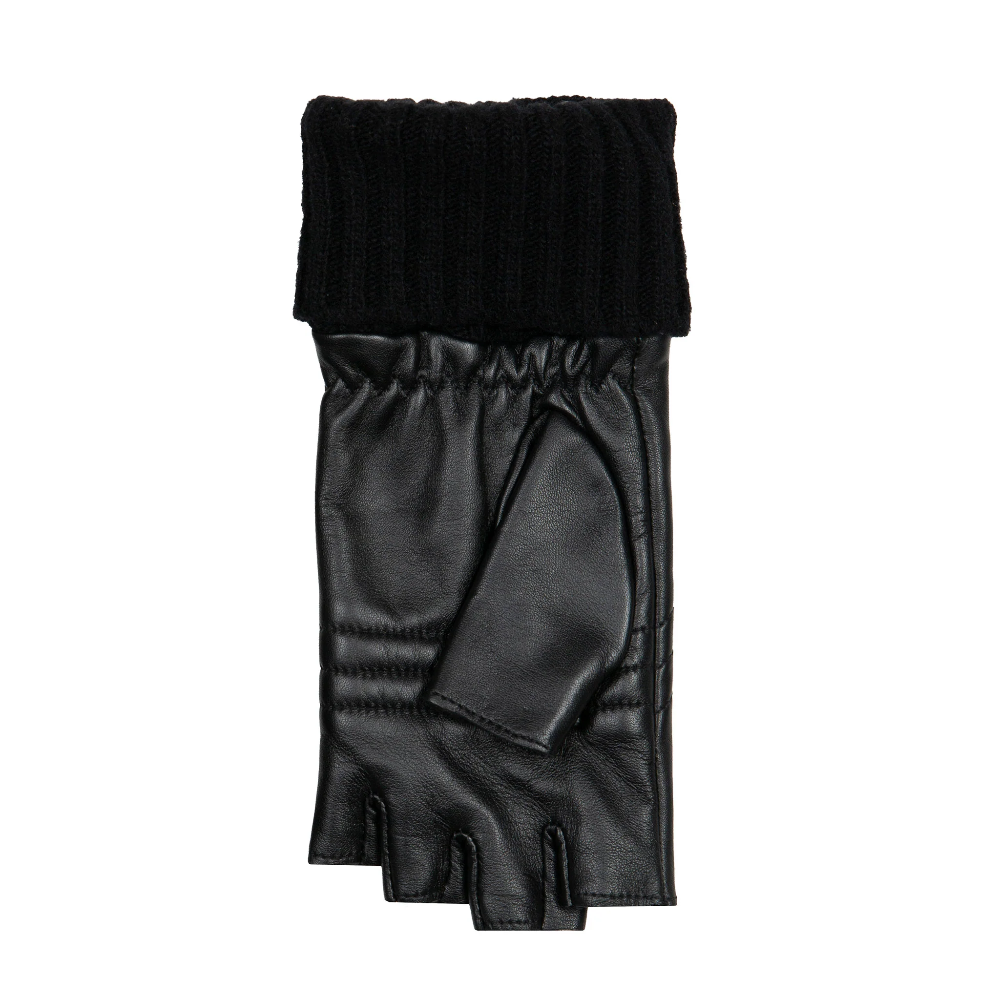 Women’s Fingerless Fleece-Lined Leather Gloves with Quilted Chevron Design - Image 16