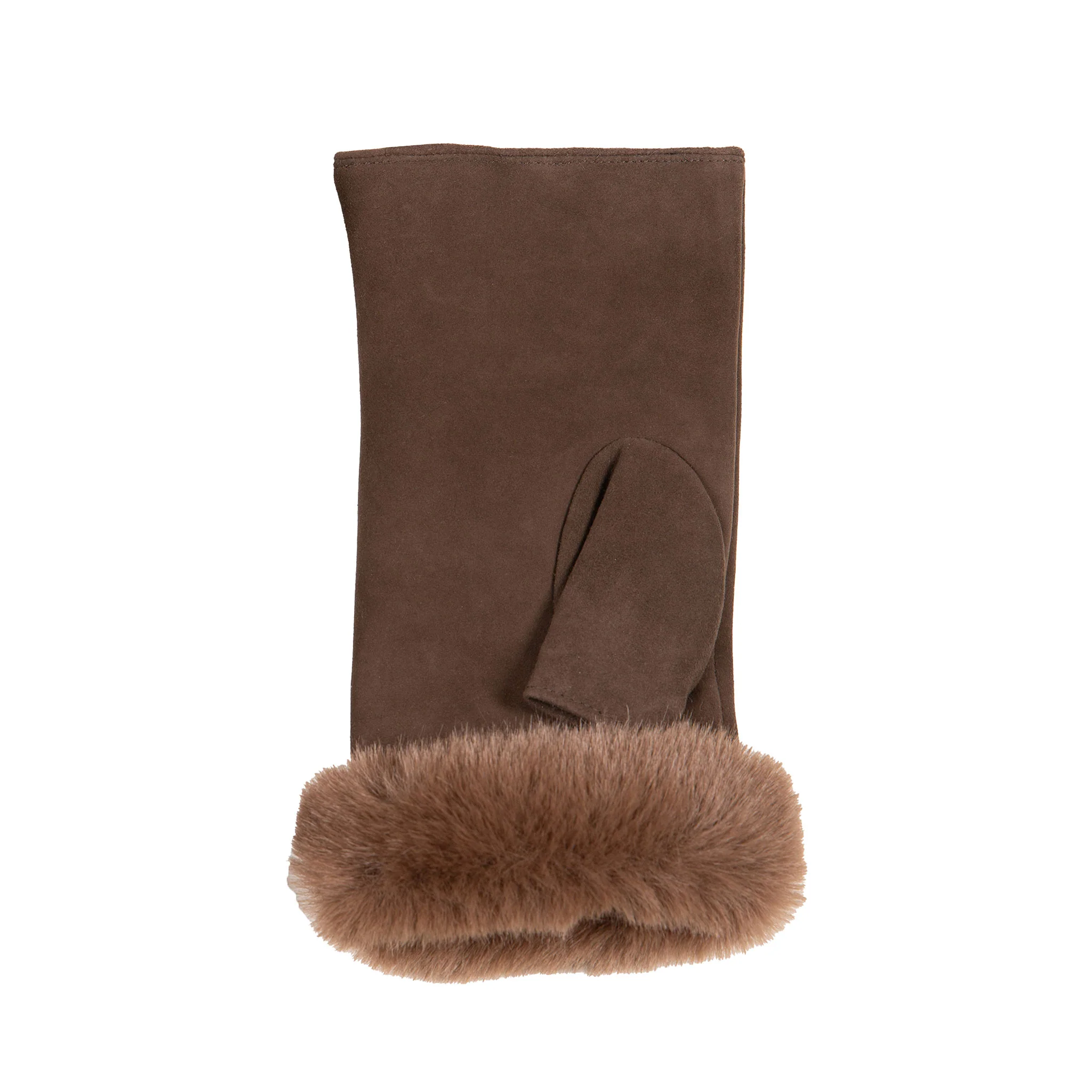 Women’s Fingerless Faux Fur-Lined Suede Mittens with Faux Fur Trim - Image 28