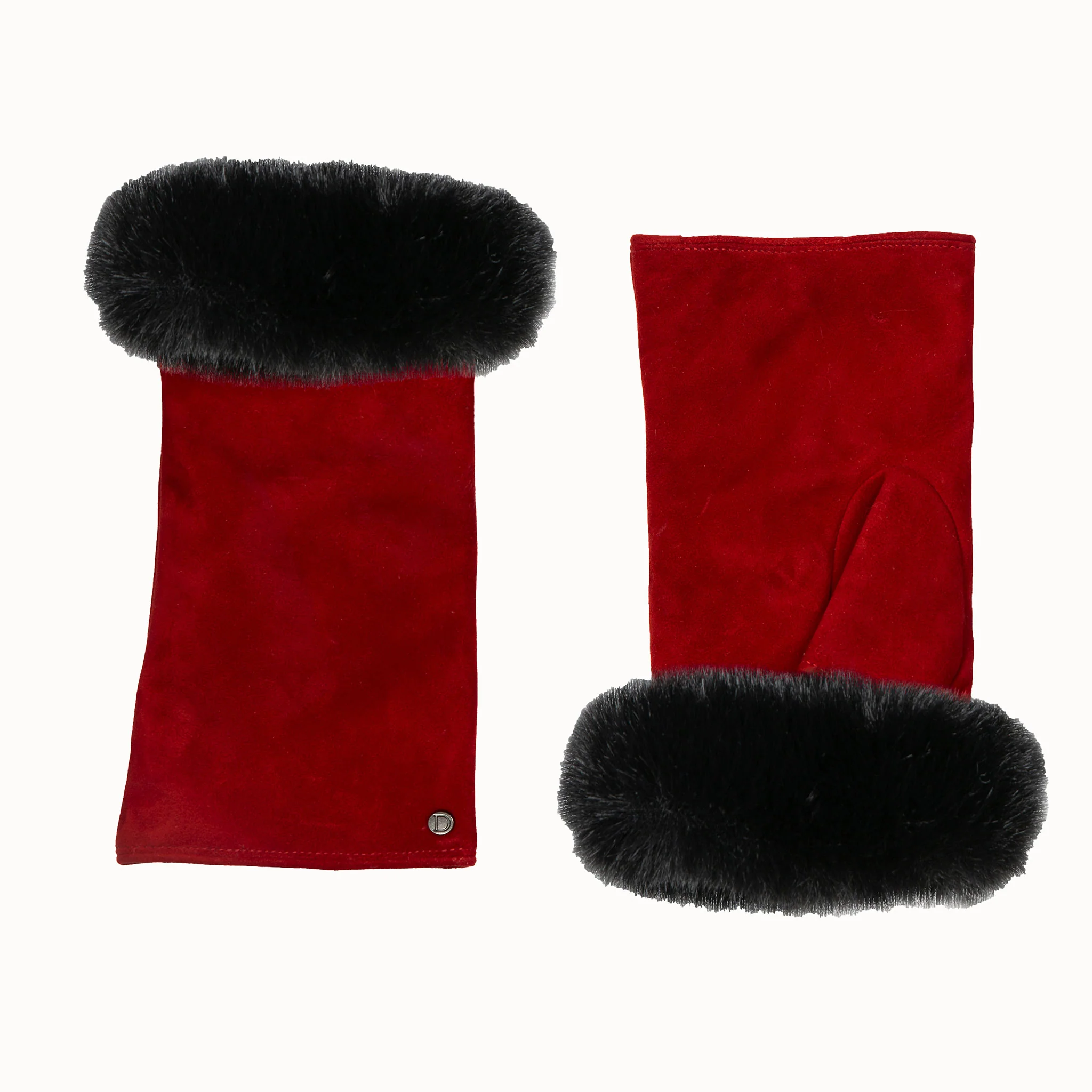 Women’s Fingerless Faux Fur-Lined Suede Mittens with Faux Fur Trim - Image 34
