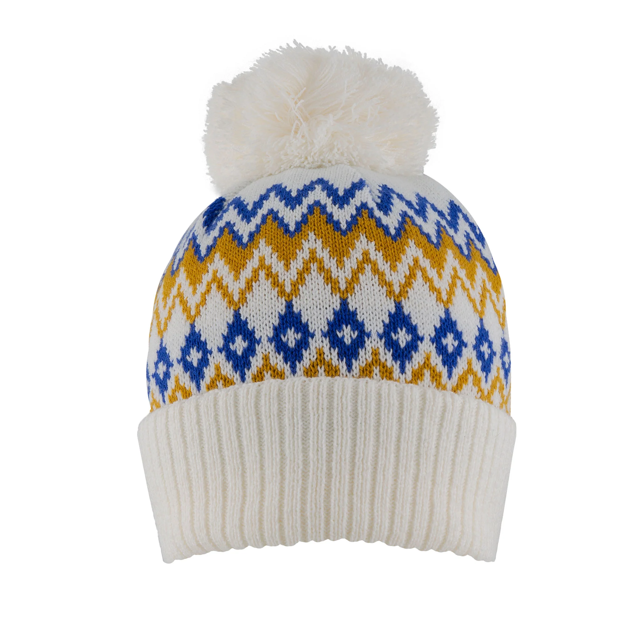 Women’s Jacquard Fair Isle Knitted Bobble Hat with Yarn Pom Pom
