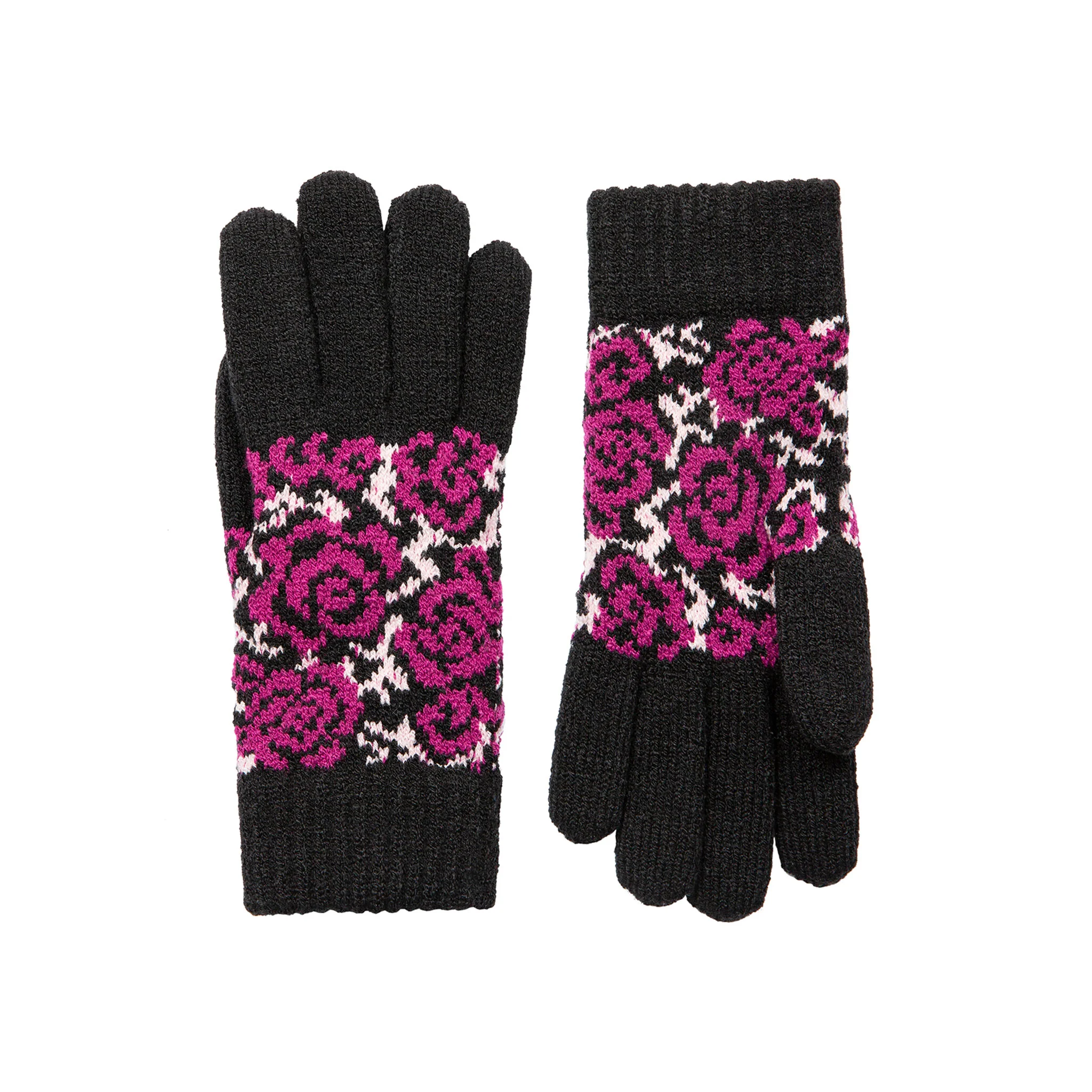Women’s Jacquard Knitted Gloves with Rose Pattern - Image 14