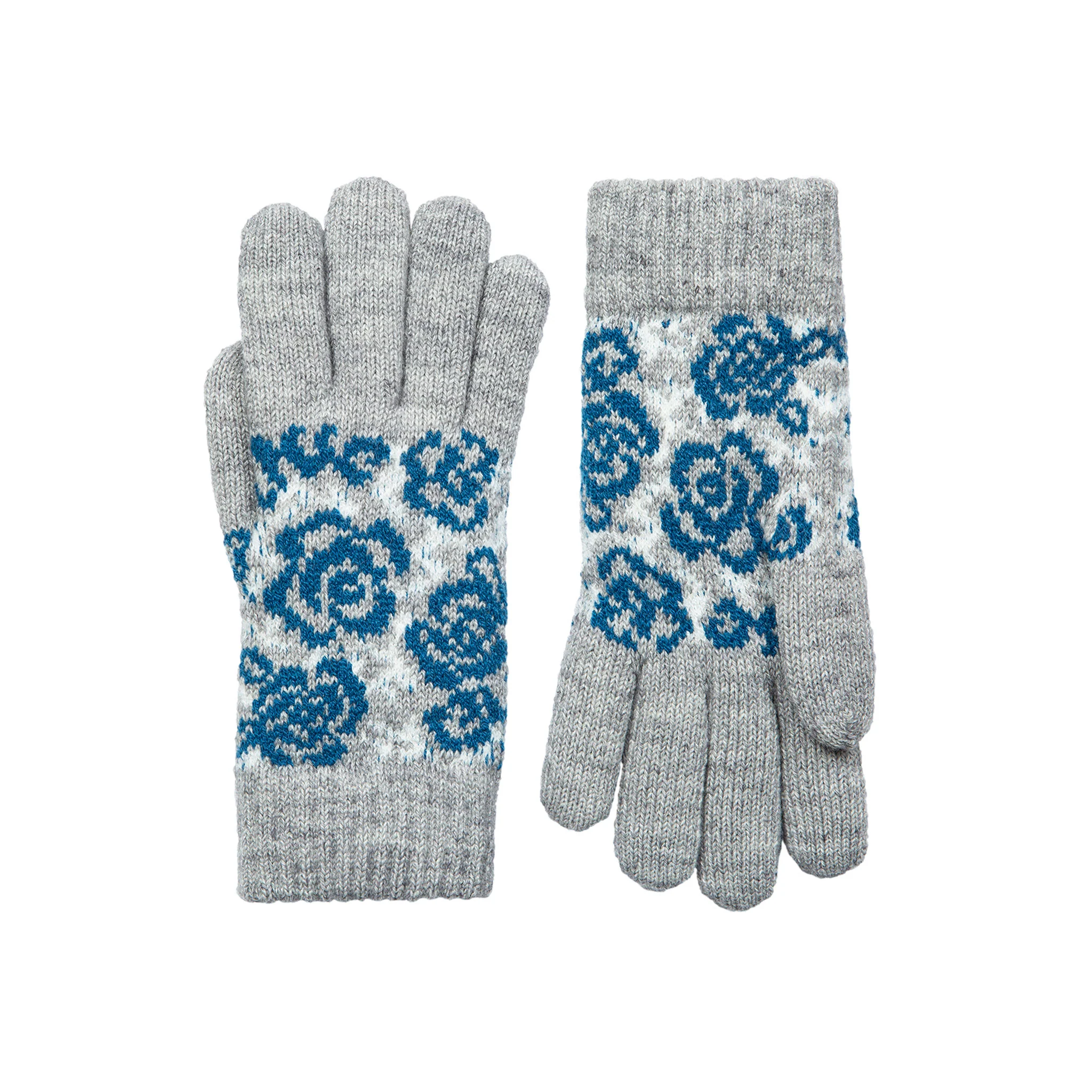Women’s Jacquard Knitted Gloves with Rose Pattern - Image 3