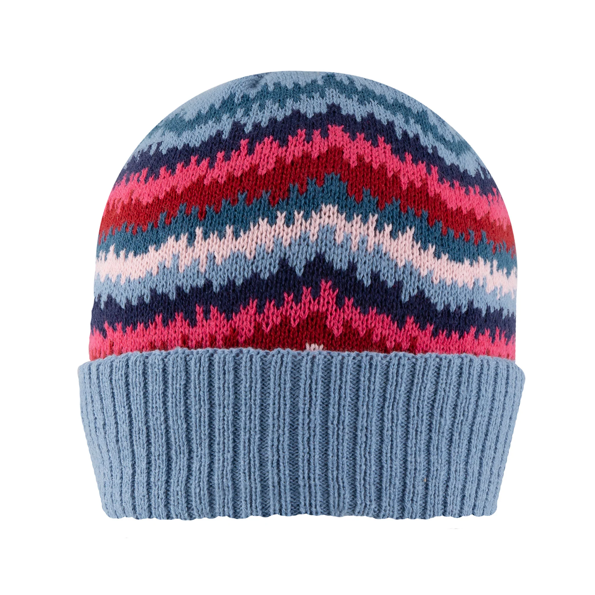 Women’s Jacquard Knitted Beanie Hat with Contrasting Stripes