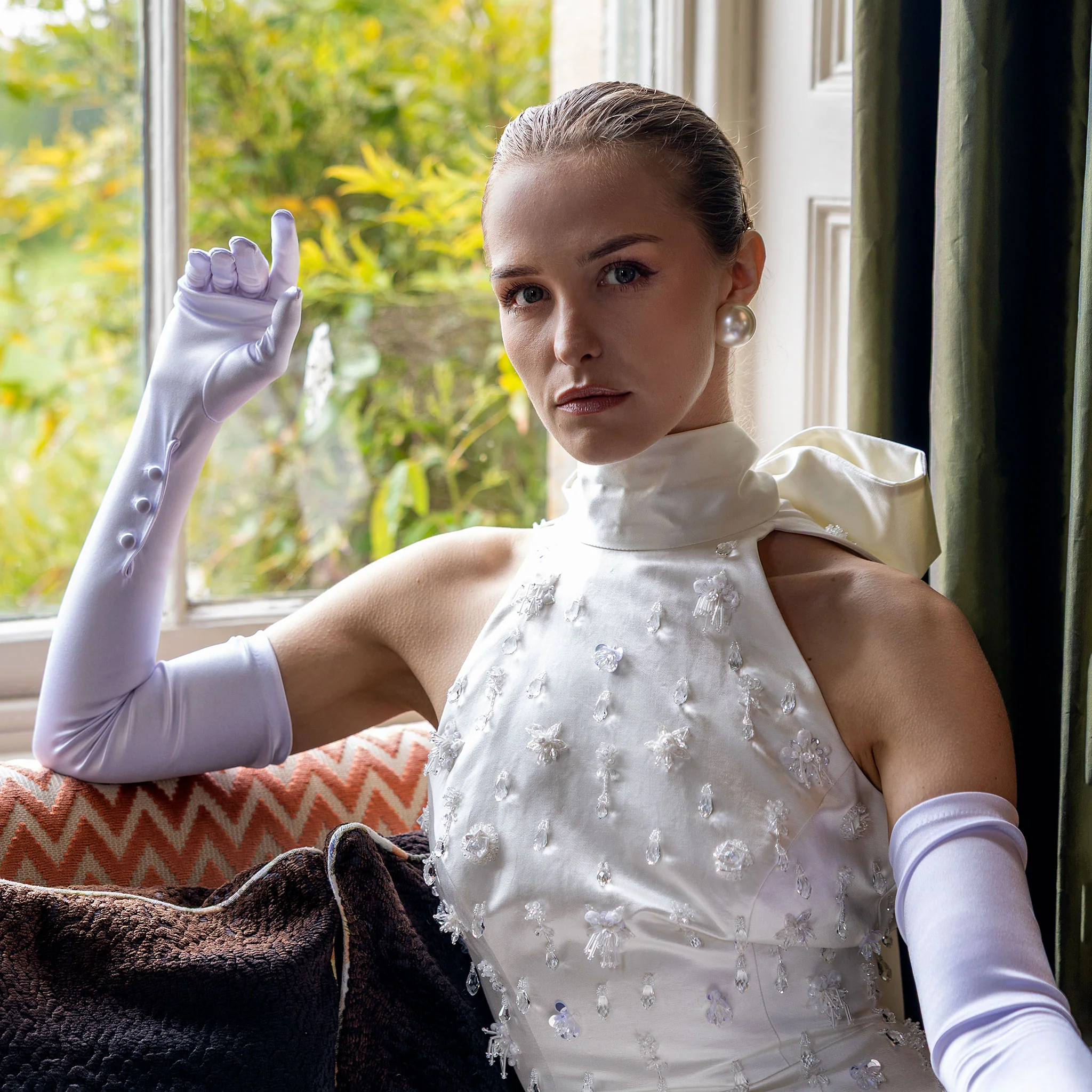 Women’s Long Opera Satin Gloves with Buttons - Image 57