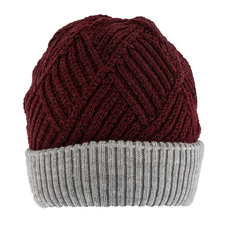Women’s Patchwork Cable Knit Beanie Hat - Image 2