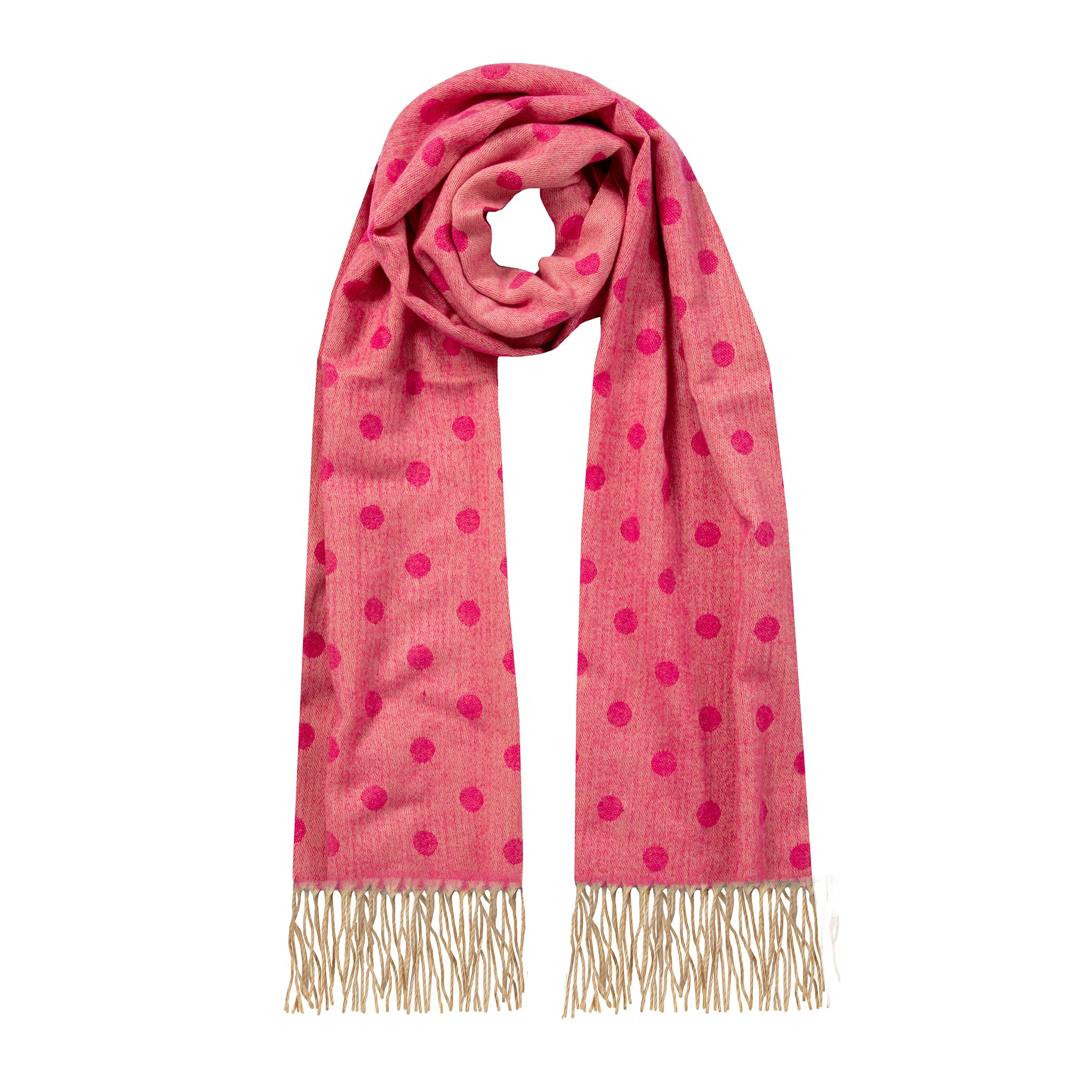 Women’s Reversible Polka Dot Scarf with Tassels - Image 2