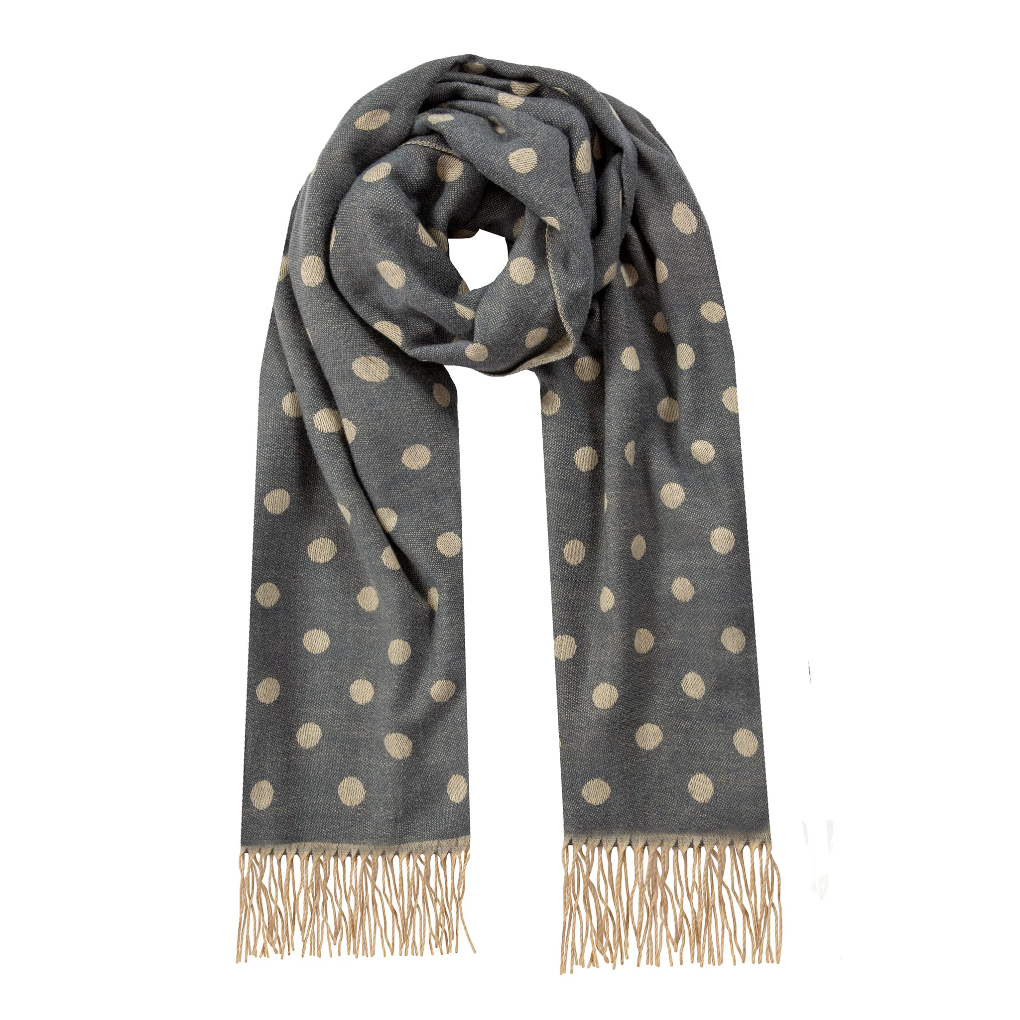 Women’s Reversible Polka Dot Scarf with Tassels - Image 6