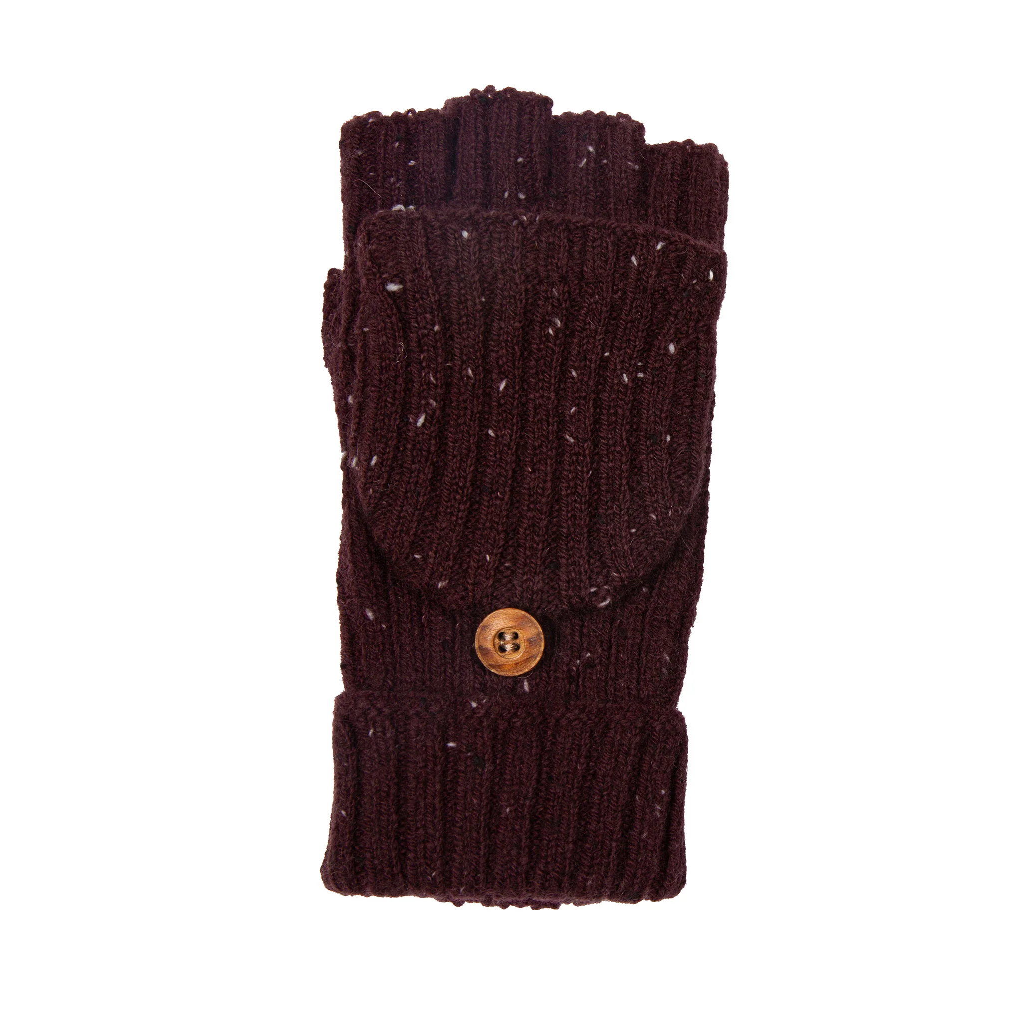 Women’s Ribbed Knit Fingerless Gloves with Marl Yarn and Mitten Flap - Image 3