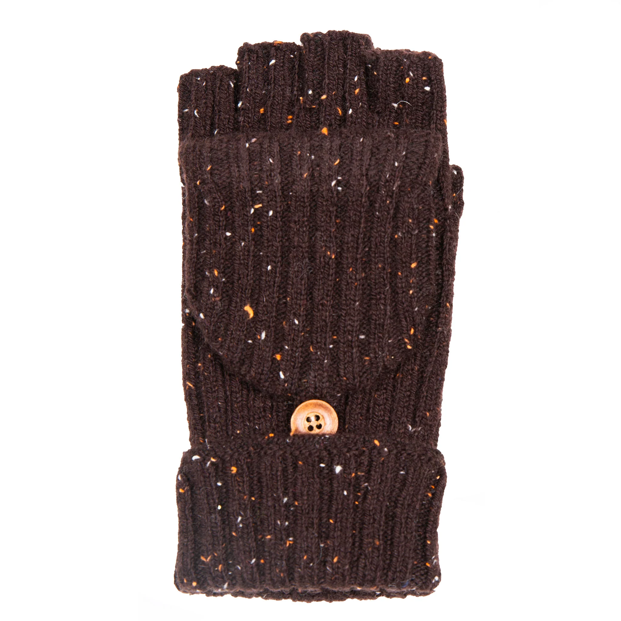 Women’s Ribbed Knit Fingerless Gloves with Marl Yarn and Mitten Flap - Image 55