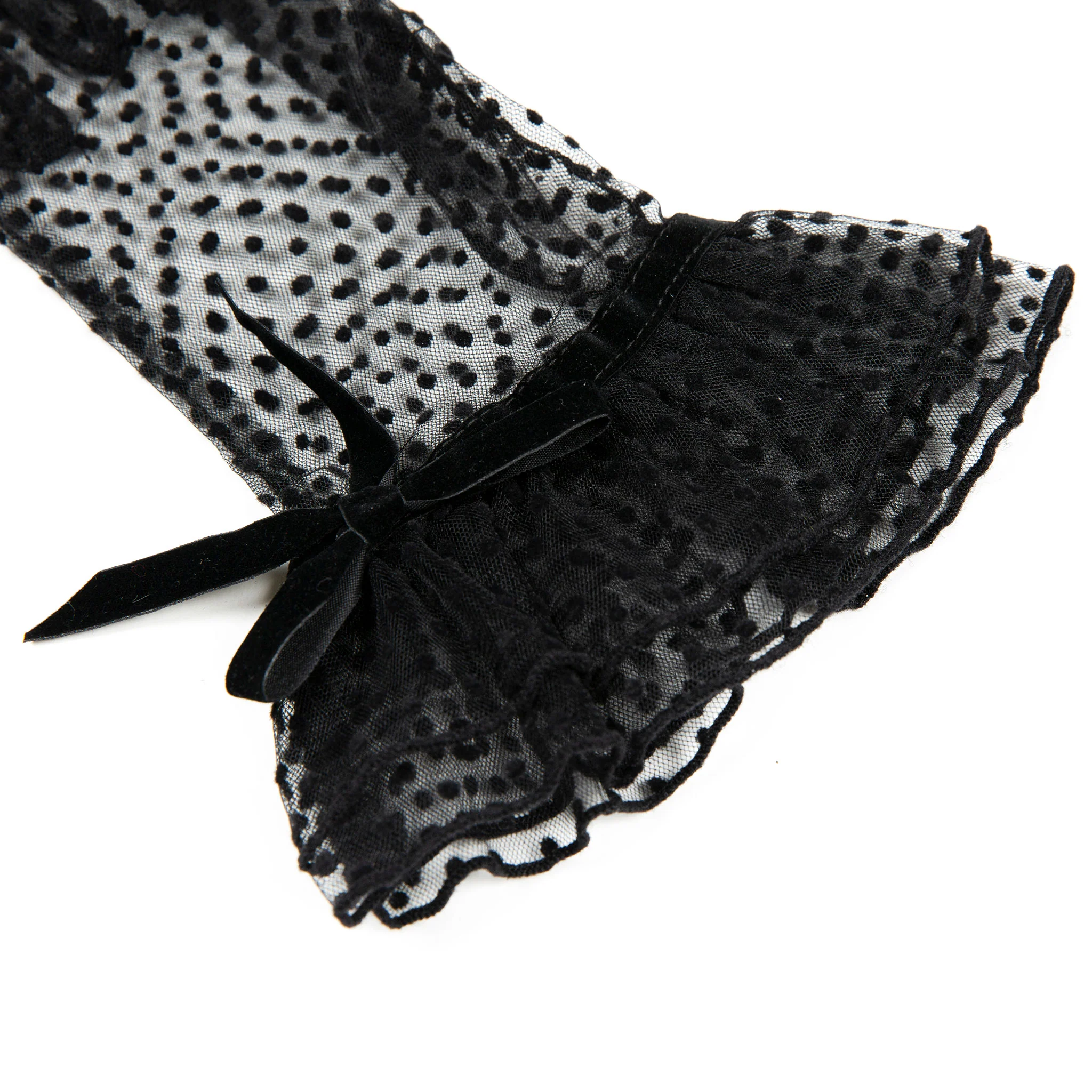 Women’s Spotty Tulle Gloves with Double Cuff and Bow - Image 24