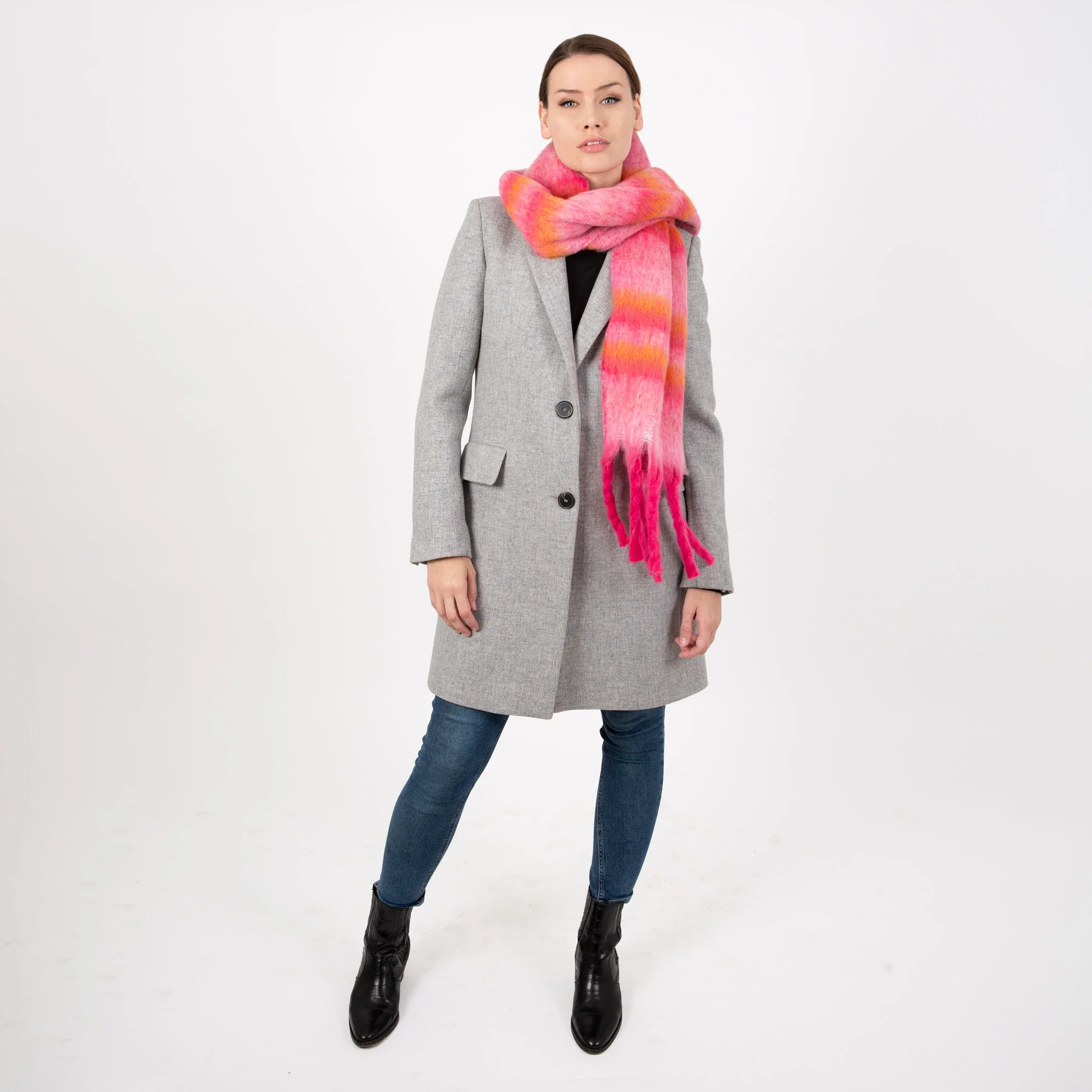 Women’s Tonal Stripe Blanket Scarf with Tassels - Image 4