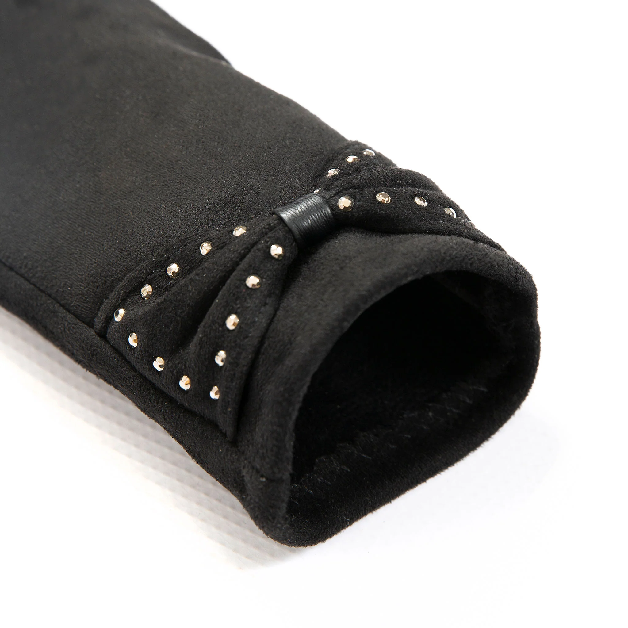 Women’s Touchscreen Velour-Lined Faux Suede Gloves with Studded Bow - Image 33