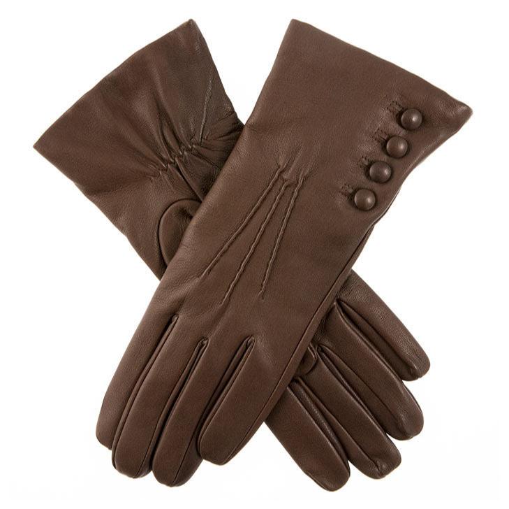 Women’s Touchscreen Three-Point Cashmere-Lined Leather Gloves with Buttons - Image 13