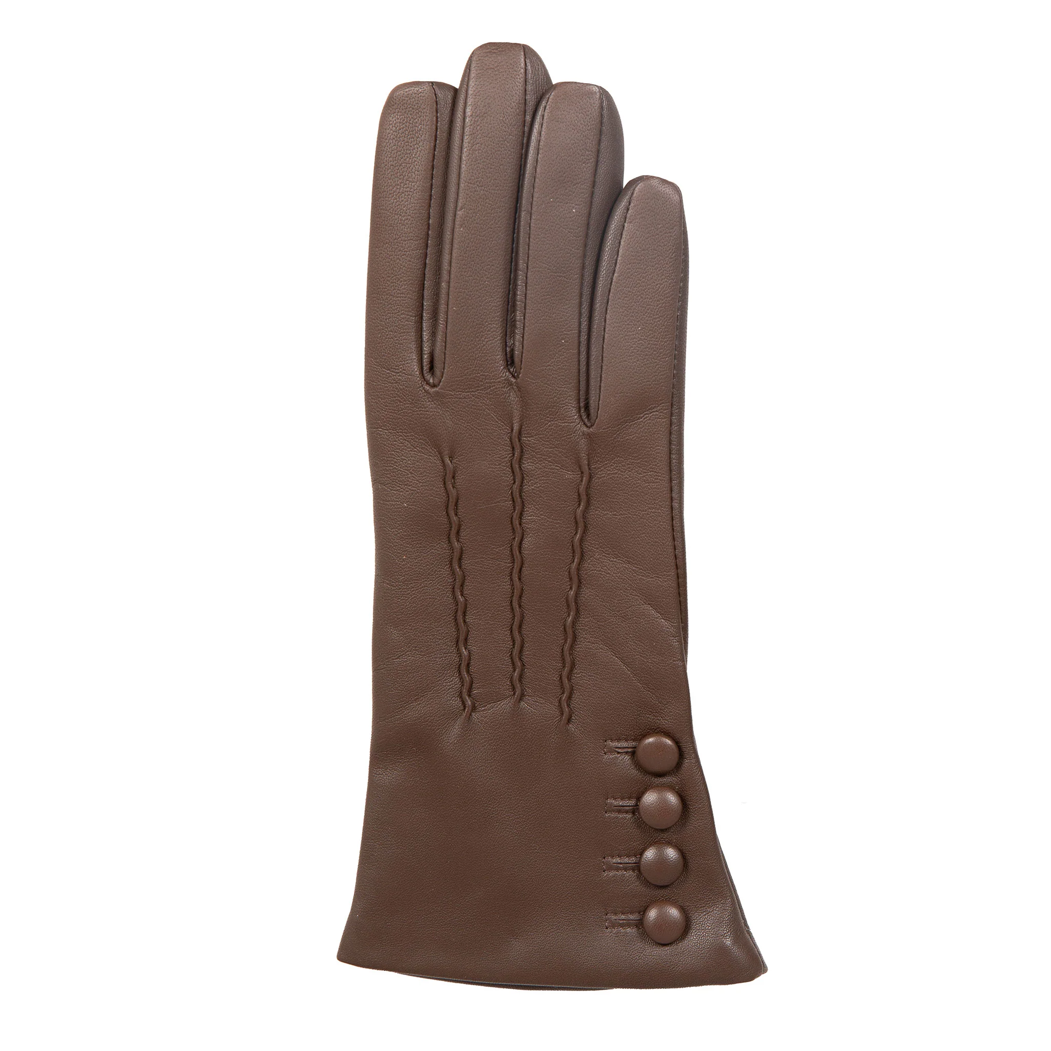 Women’s Touchscreen Three-Point Cashmere-Lined Leather Gloves with Buttons - Image 18