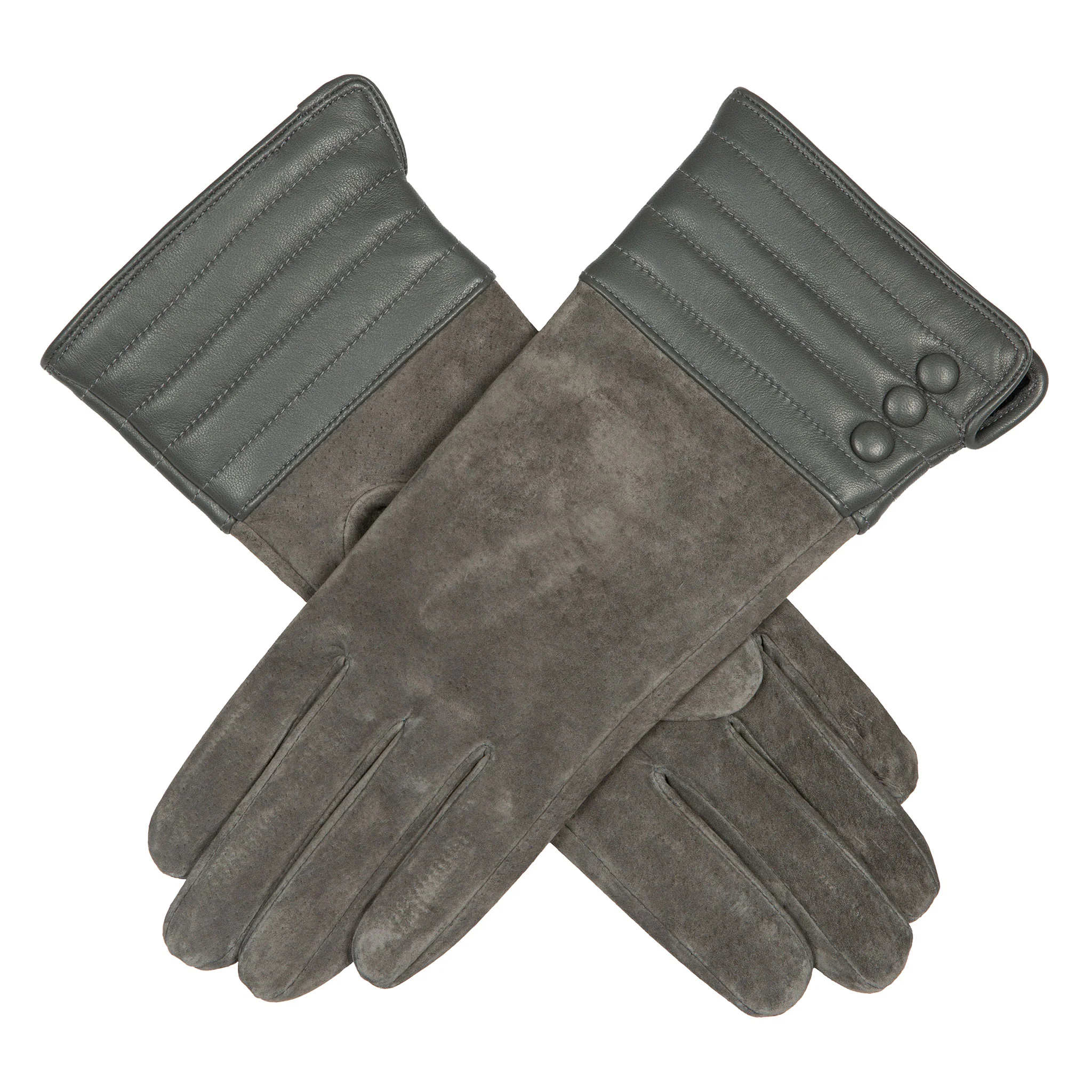 Women’s Touchscreen Water-Resistant Lined Suede Gloves with Leather Cuffs