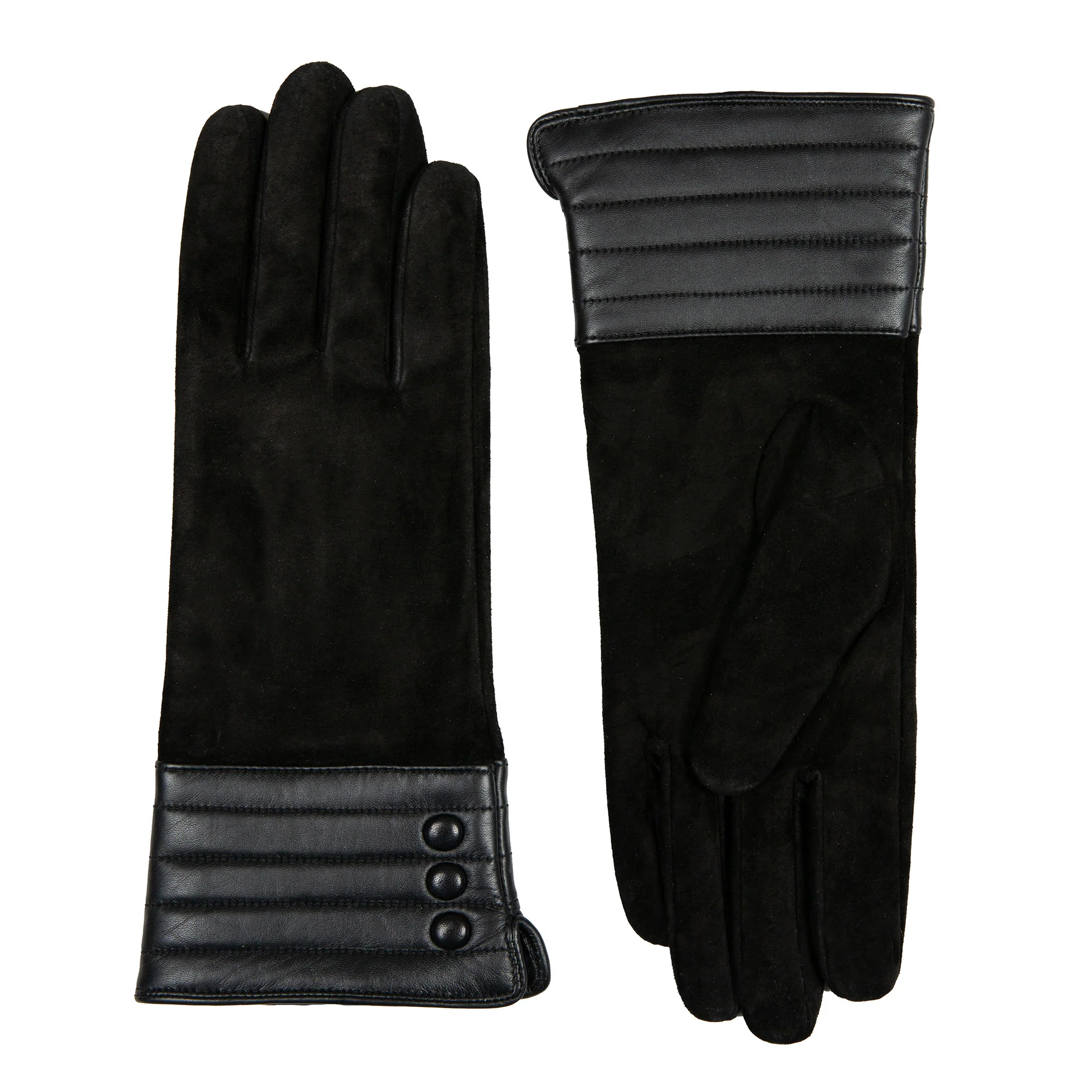 Women’s Touchscreen Water-Resistant Lined Suede Gloves with Leather Cuffs - Image 15