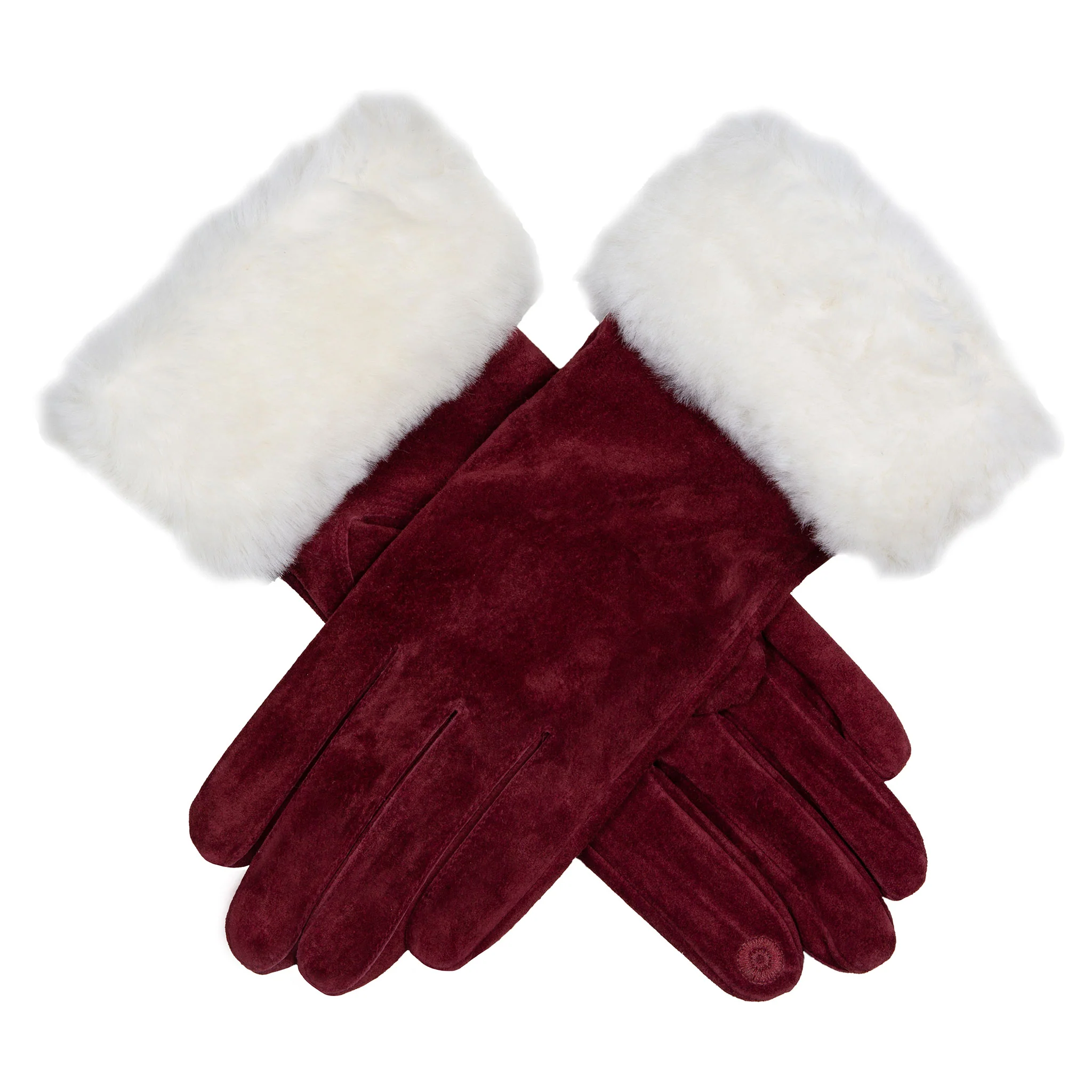 Women’s Touchscreen Water-Resistant Lined Suede Gloves with Sheepskin Cuffs