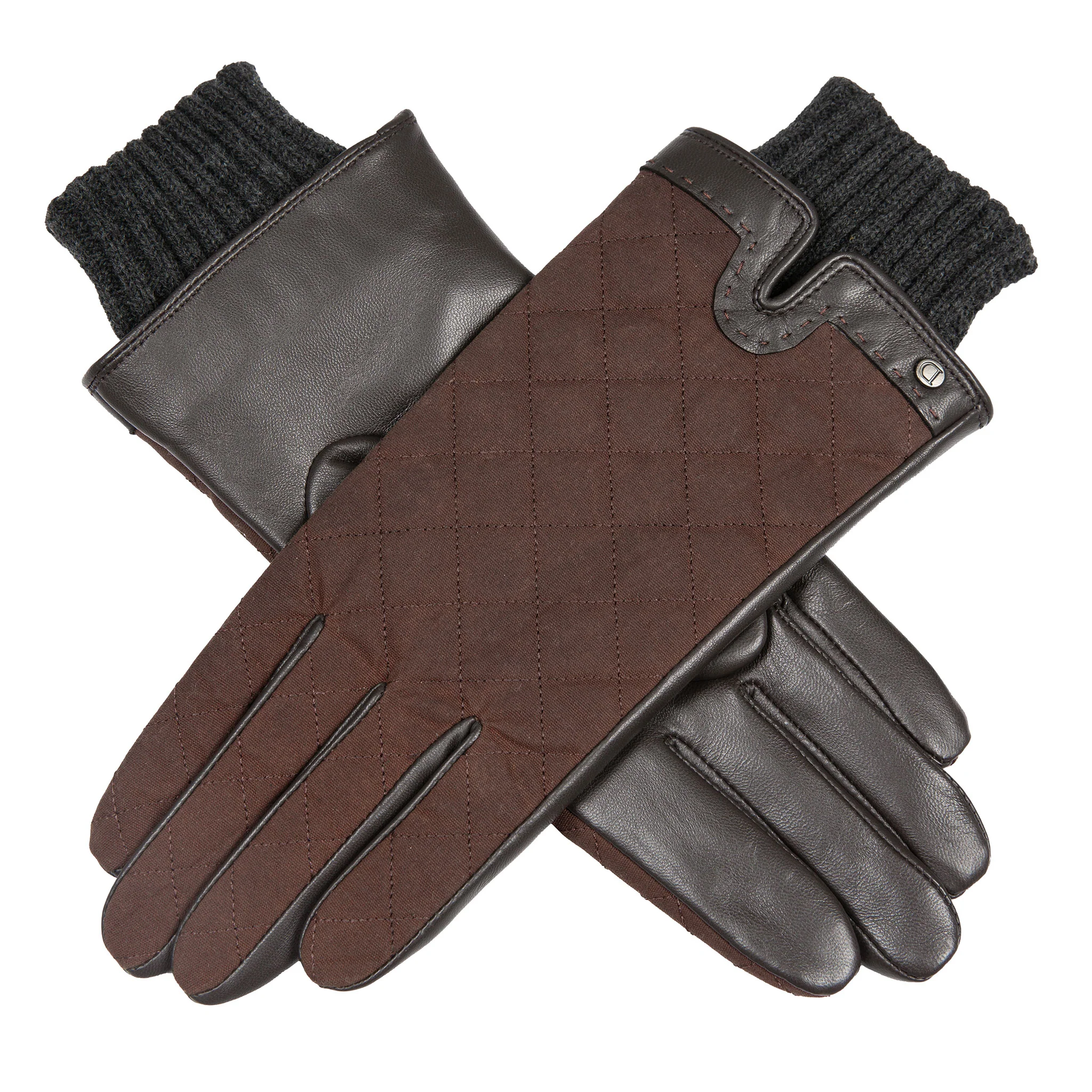 Women’s Touchscreen Water-Resistant Lined Waxed Cotton and Leather Gloves with Knitted Cuffs
