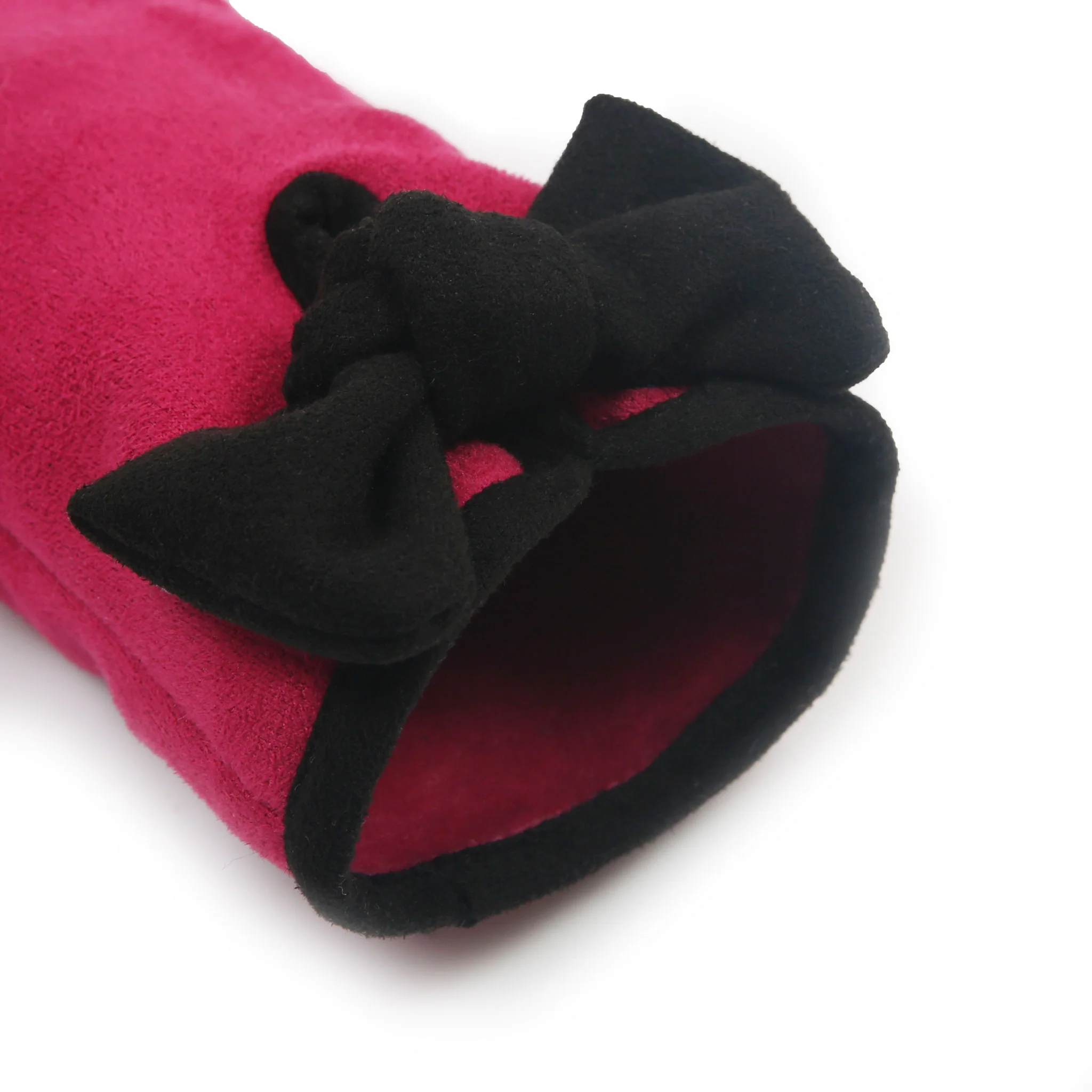 Women’s Velour-Lined Faux Suede Gloves with Trim and Bow - Image 30