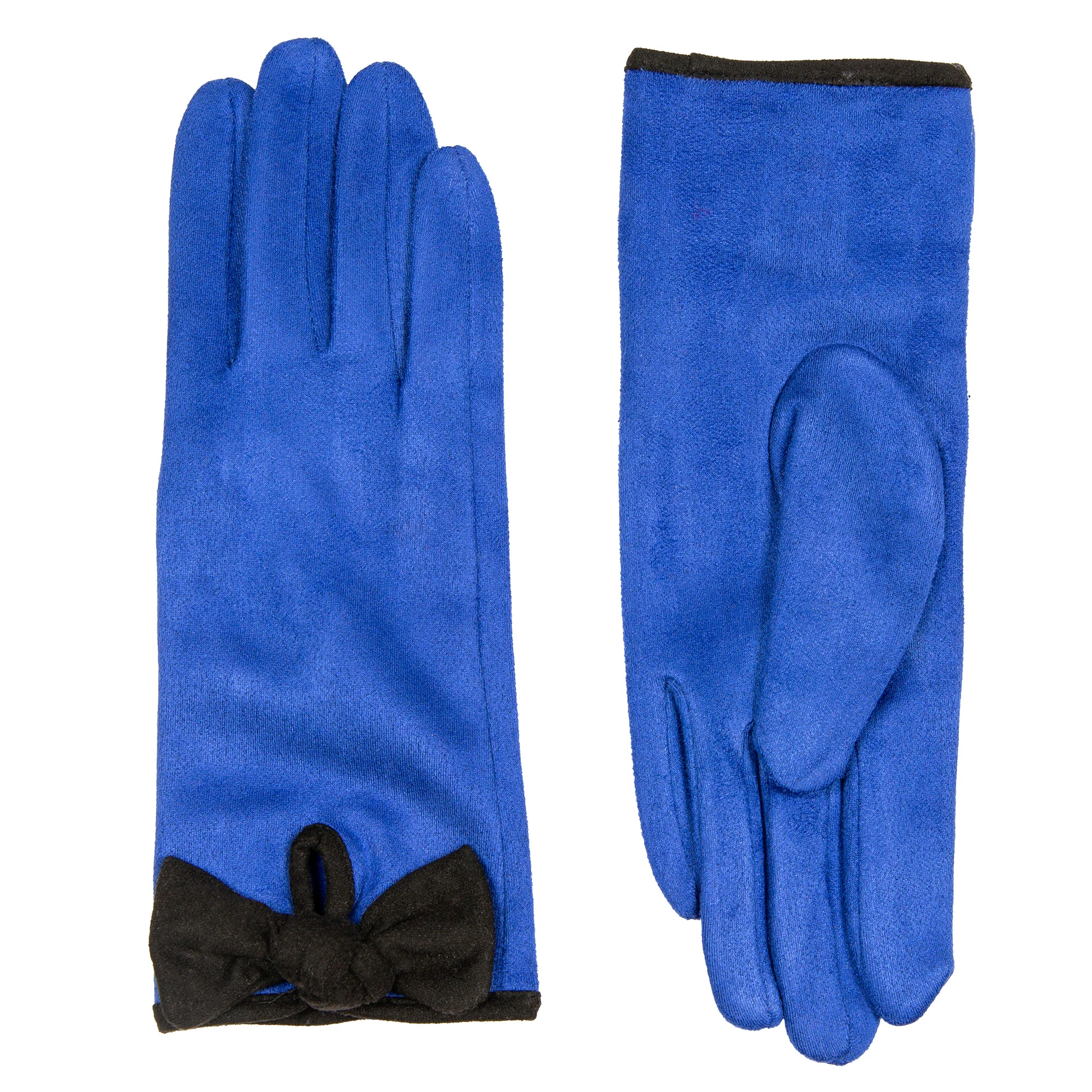 Women’s Velour-Lined Faux Suede Gloves with Trim and Bow - Image 4